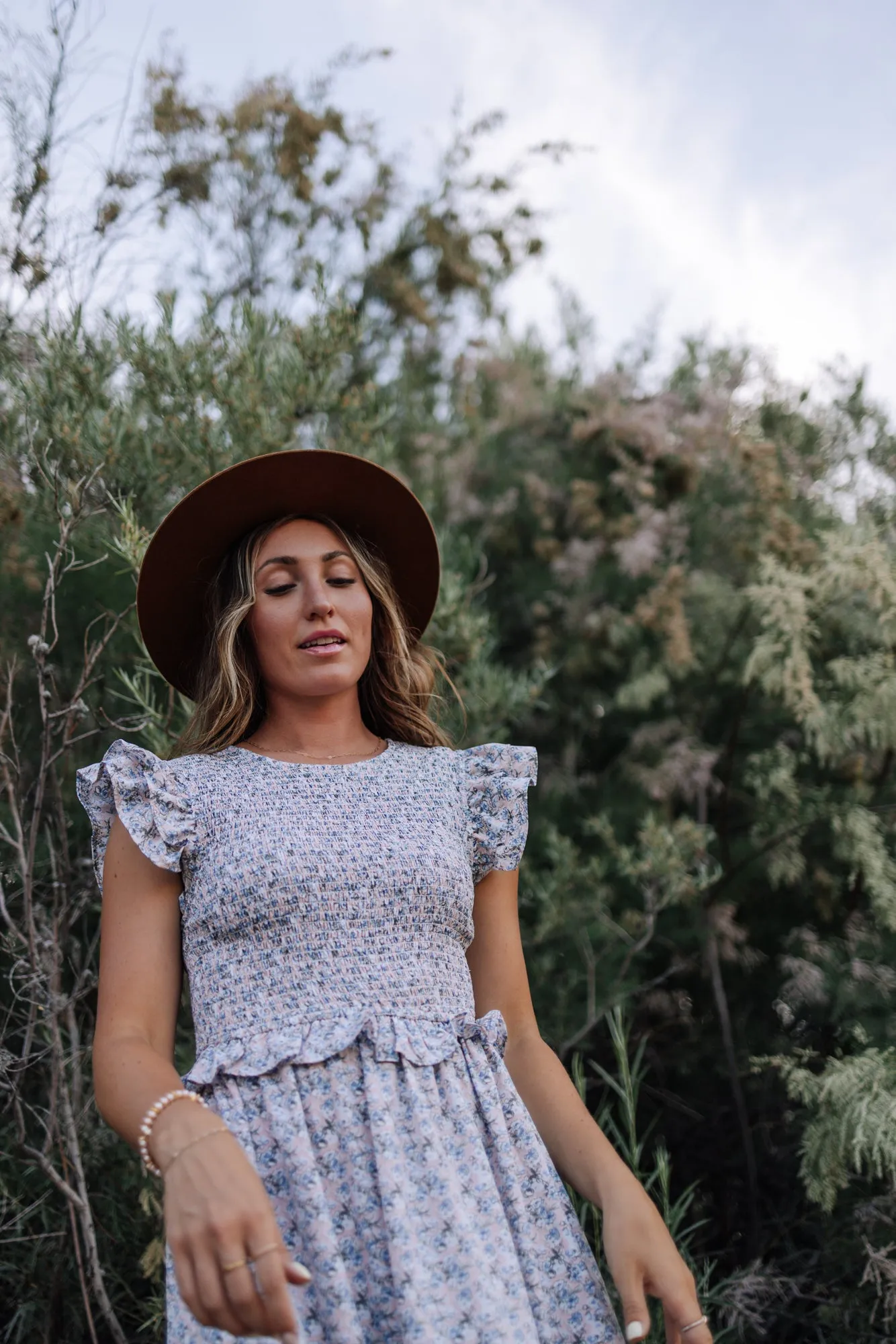 Mercy Smocked Midi Dress in Pink