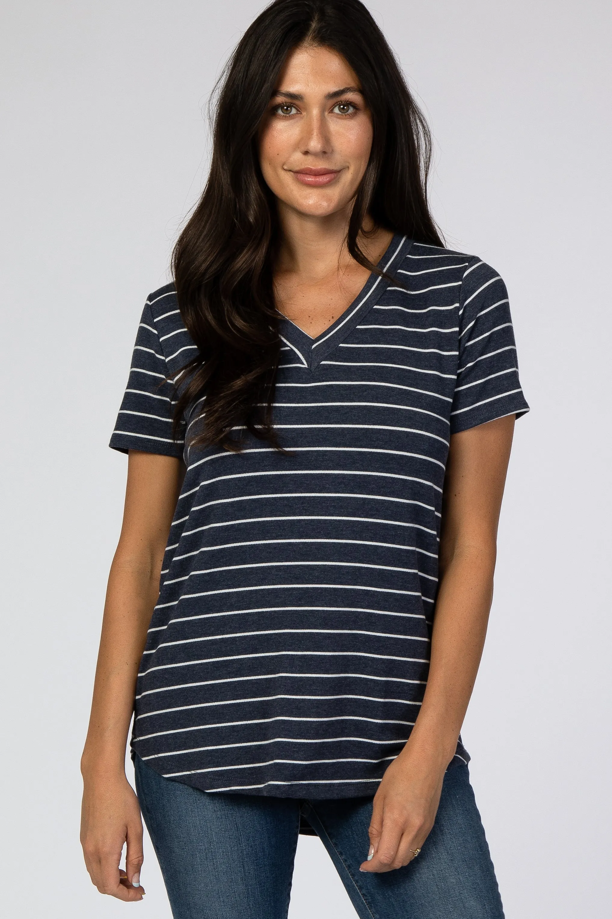 Navy Blue Striped V-Neck Maternity Top