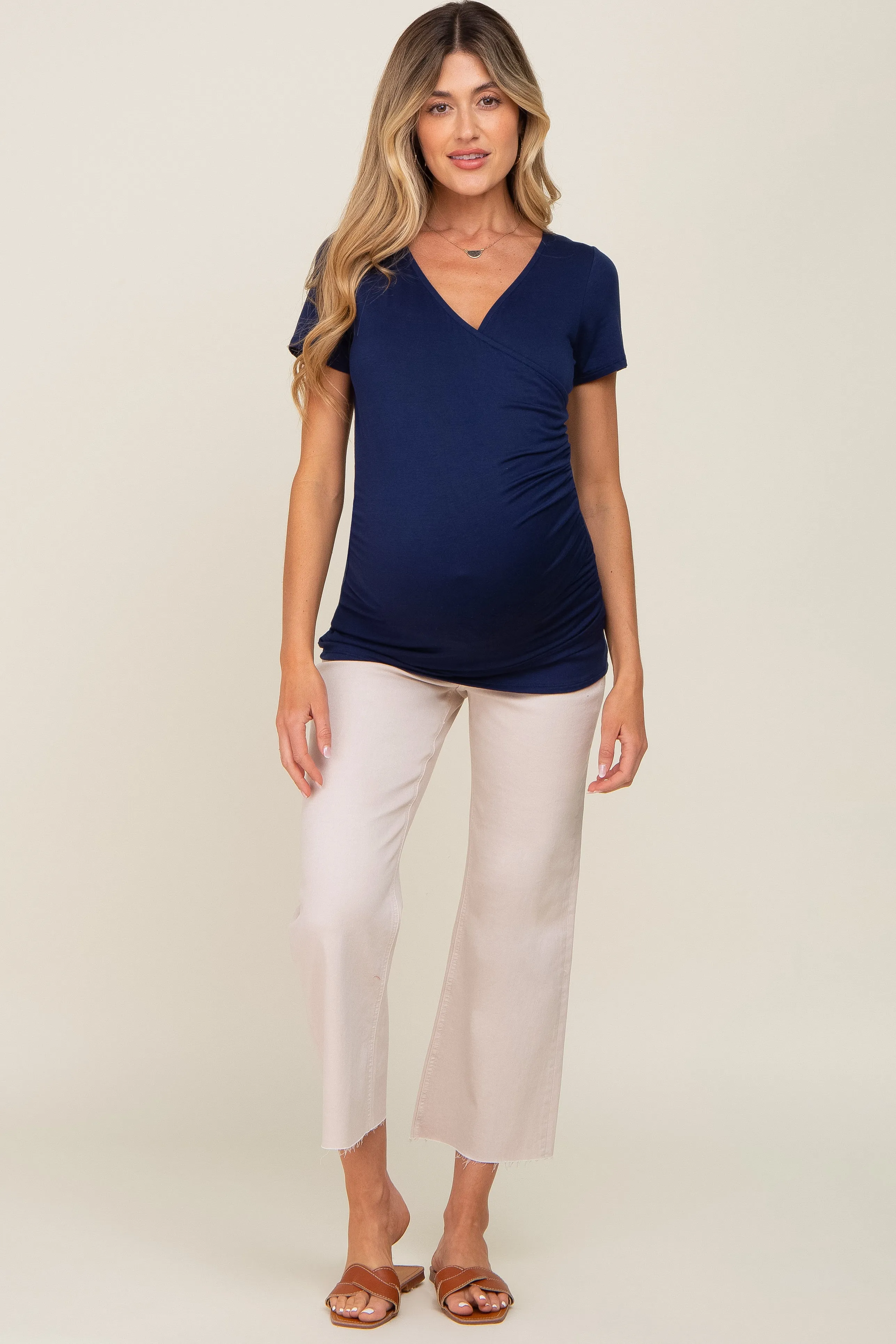 Navy Wrap Front Maternity/Nursing Top