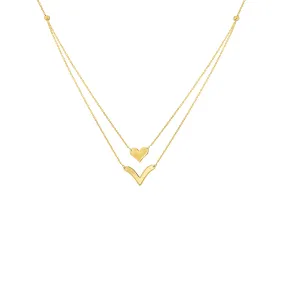 New Yellow Gold Heart and V Necklace