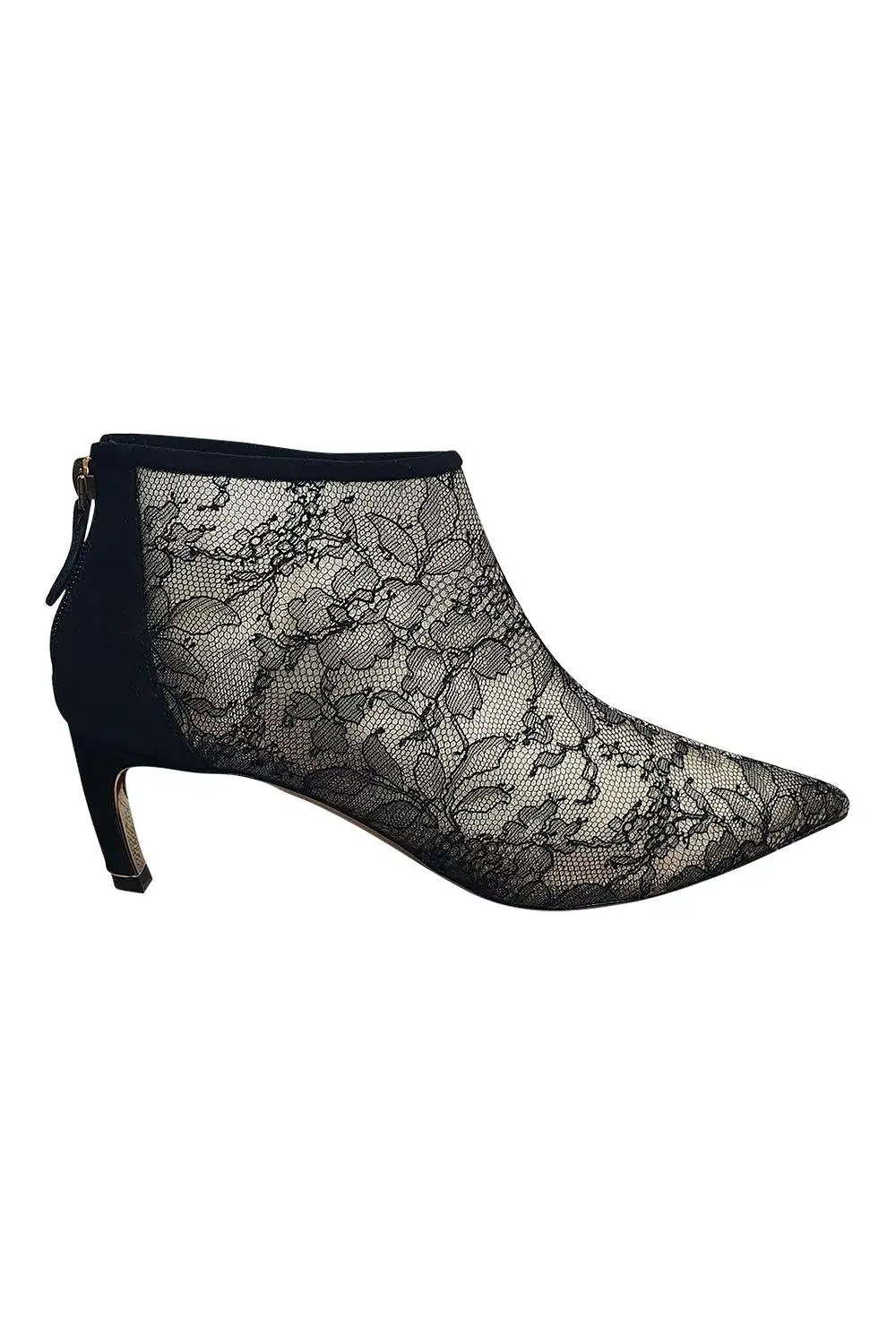 NICHOLAS KIRKWOOD Mira faux pearl-embellished lace and suede ankle boots (38)