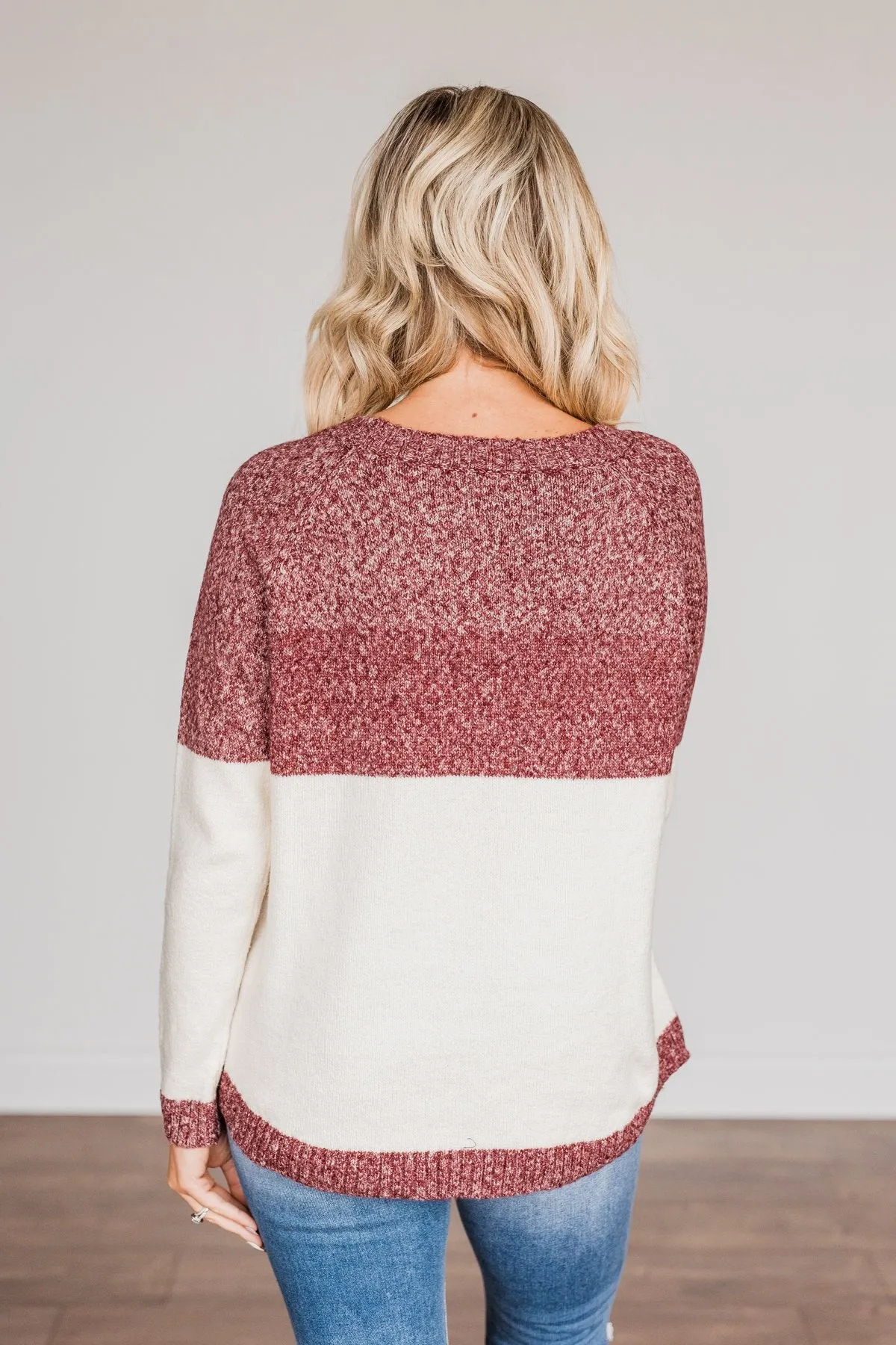 On The Daily Pocket Sweater- Burgundy & Oatmeal