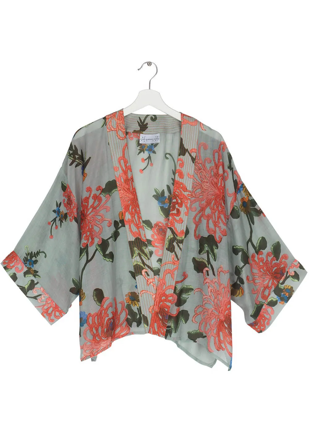 One Hundred Stars Chrysanthemum Short Kimono Aqua