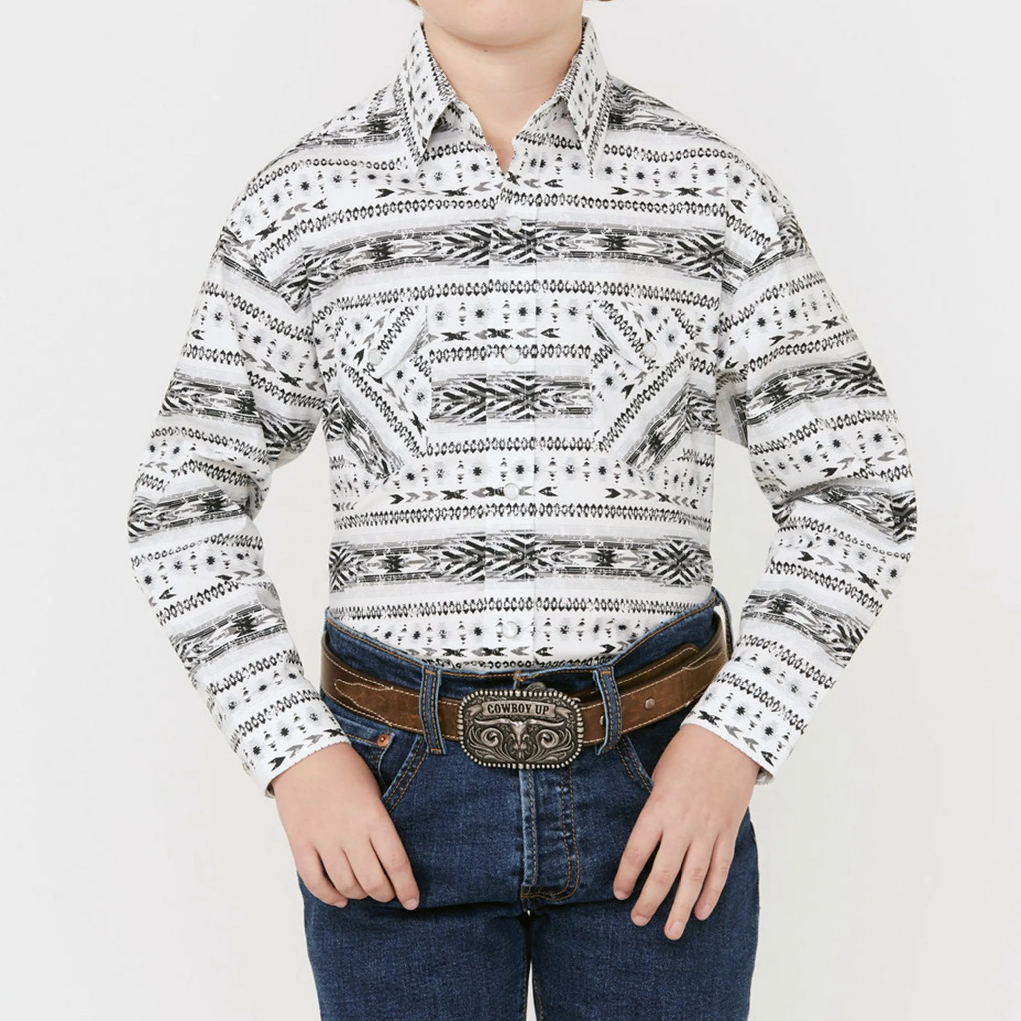 Panhandle Slim Boy's Black & White Aztec Long Sleeve