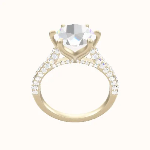 Petite Cathedral Three Row Engagement Ring With Petal Six Prong Head