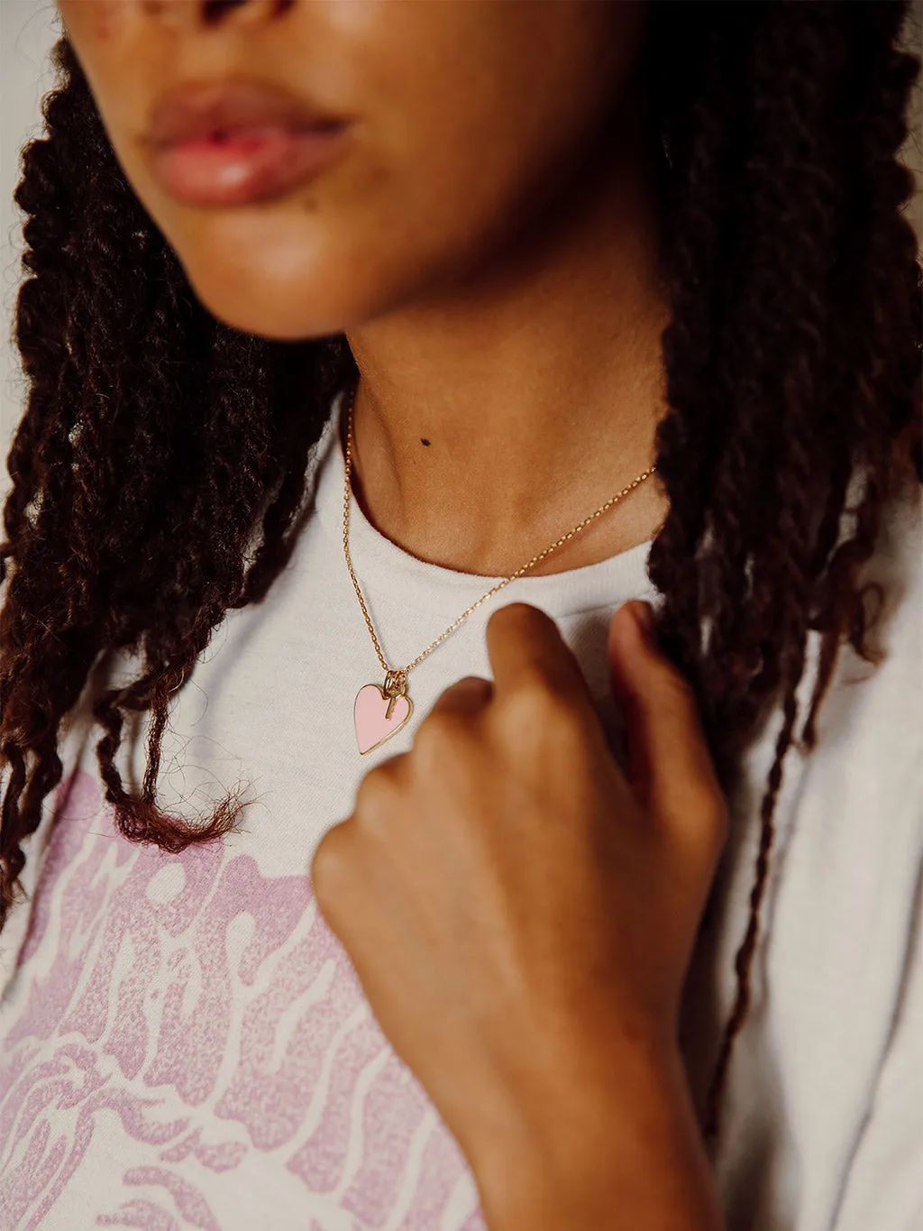 Pink Enamel Heart and Mini Key Necklace