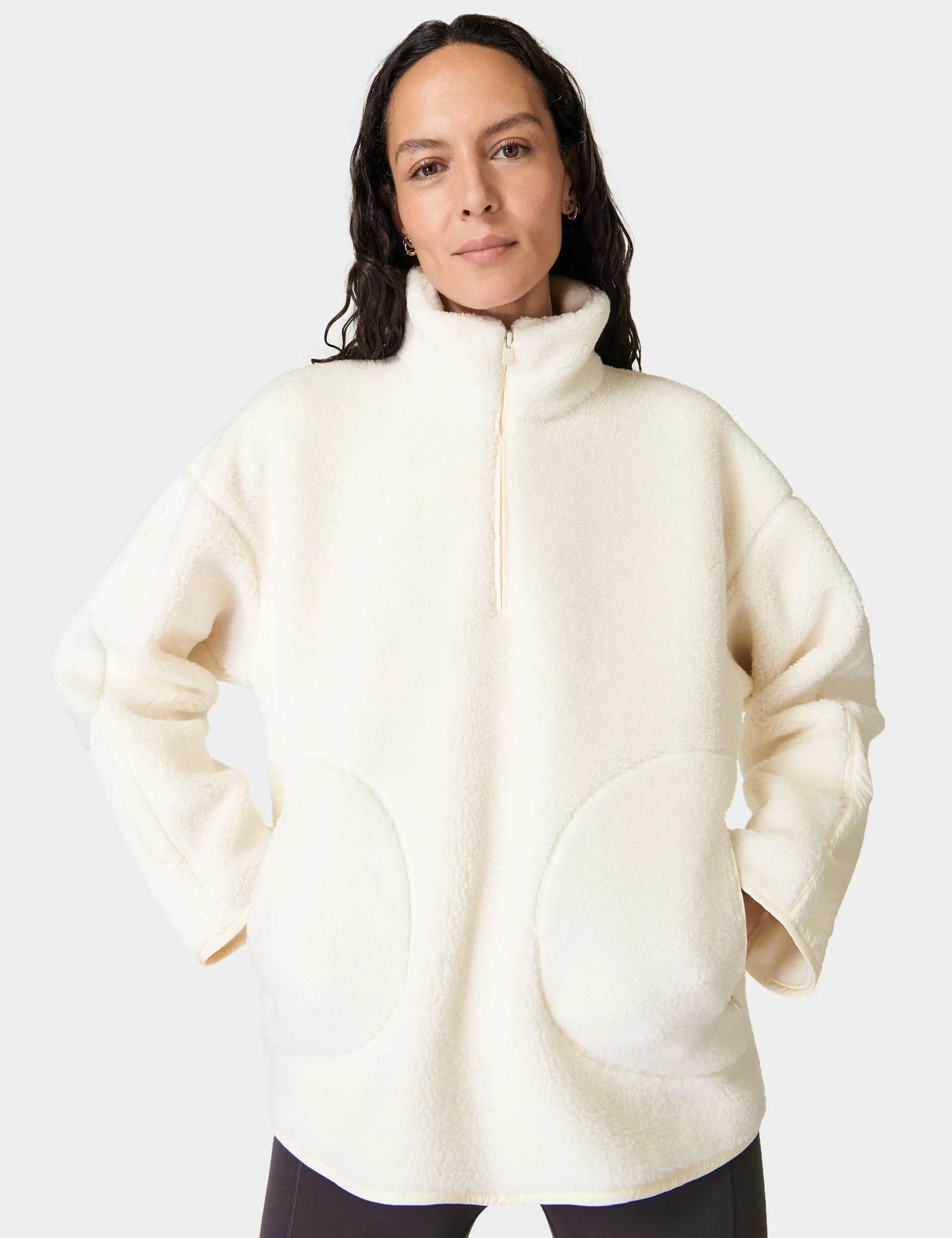 Plush Textured Half Zip Fleece - Studio White