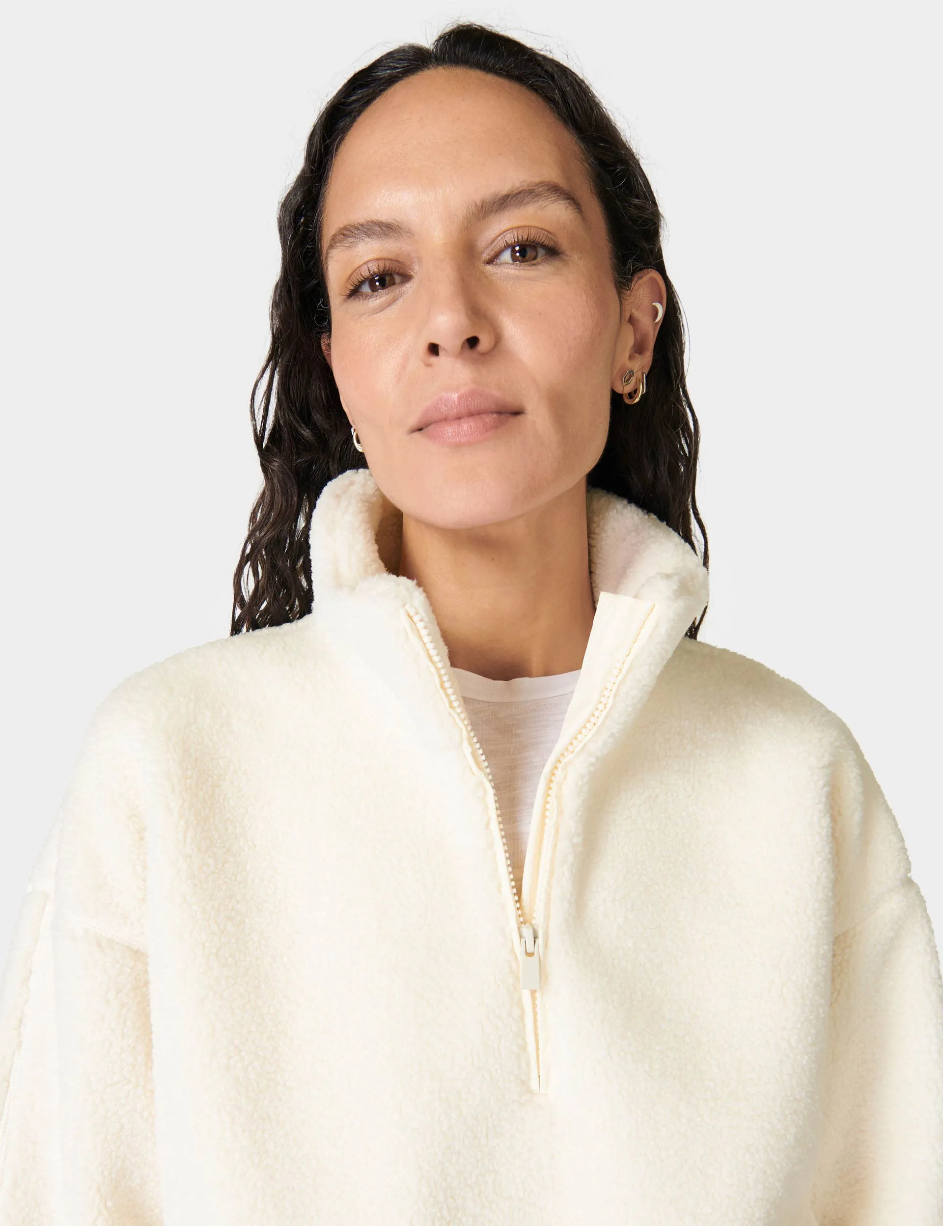 Plush Textured Half Zip Fleece - Studio White