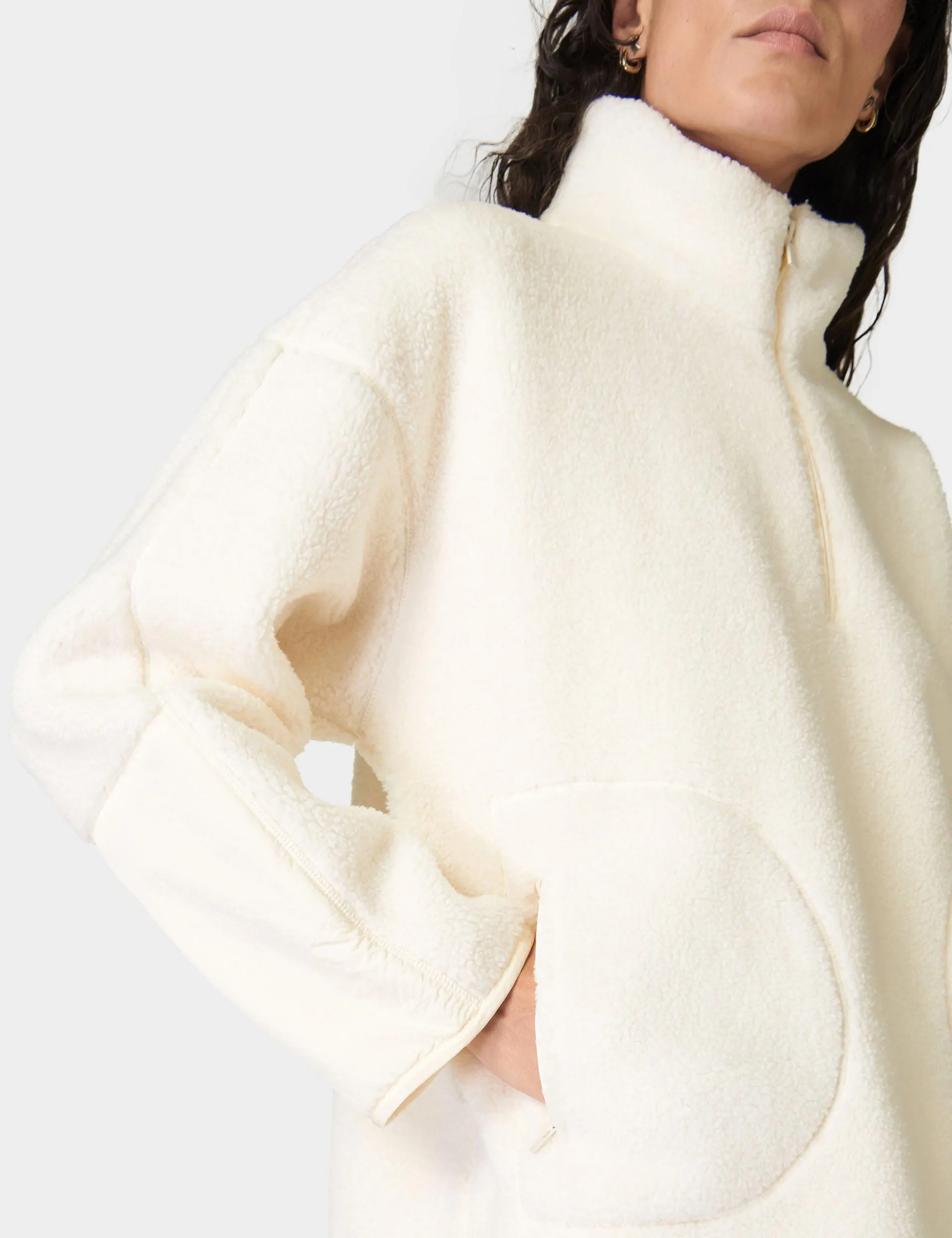 Plush Textured Half Zip Fleece - Studio White