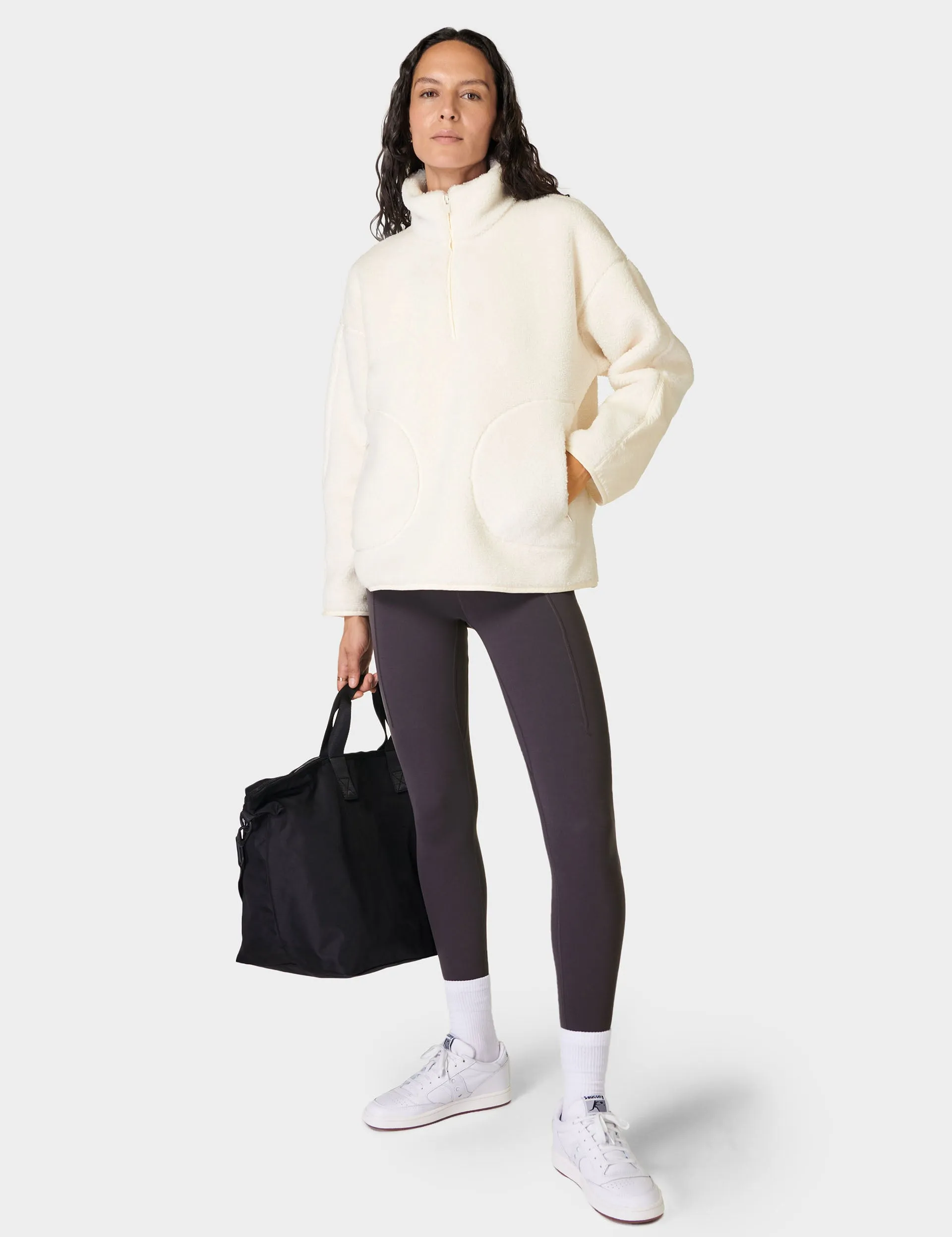 Plush Textured Half Zip Fleece - Studio White