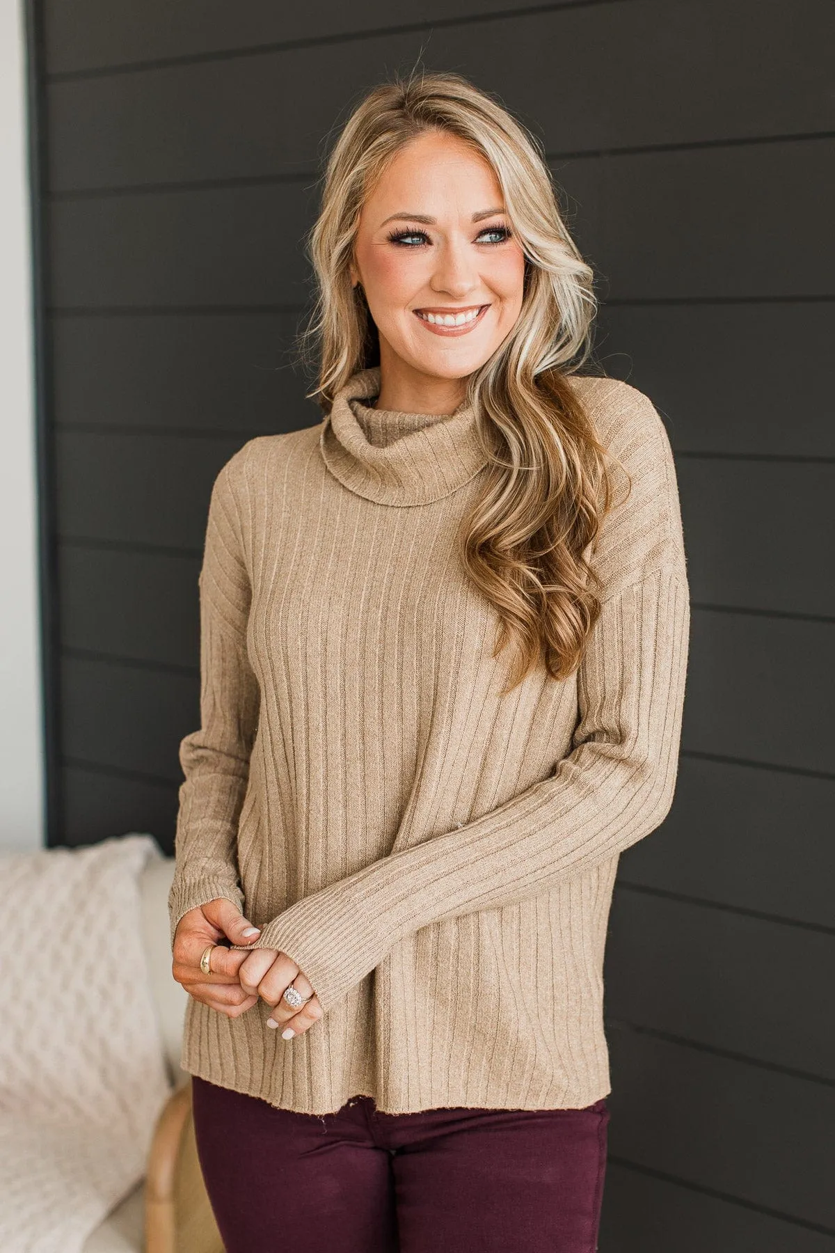 Point The Way Turtle Neck Sweater- Beige