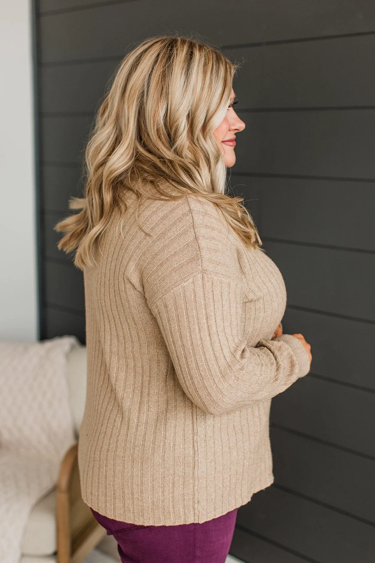 Point The Way Turtle Neck Sweater- Beige