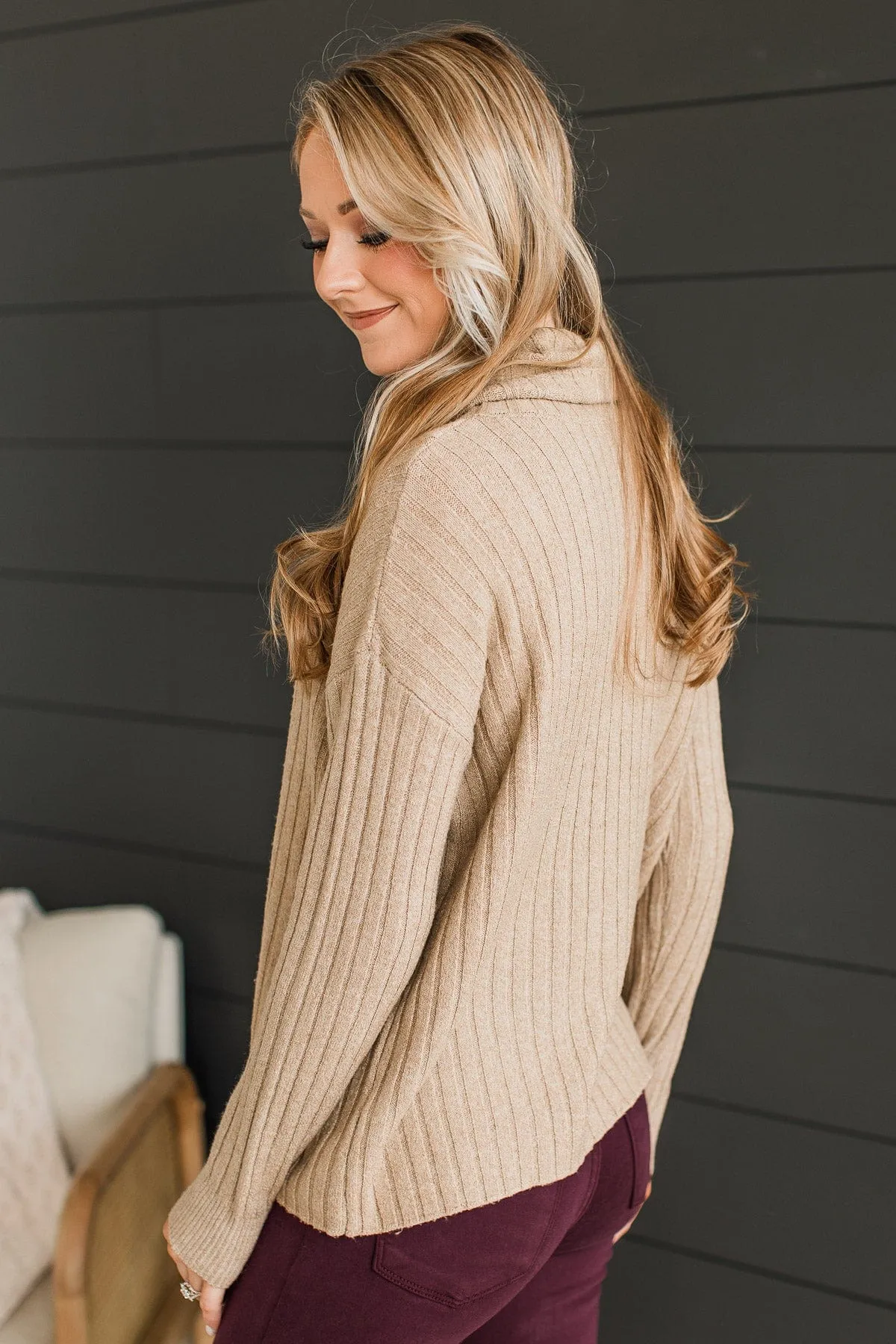 Point The Way Turtle Neck Sweater- Beige