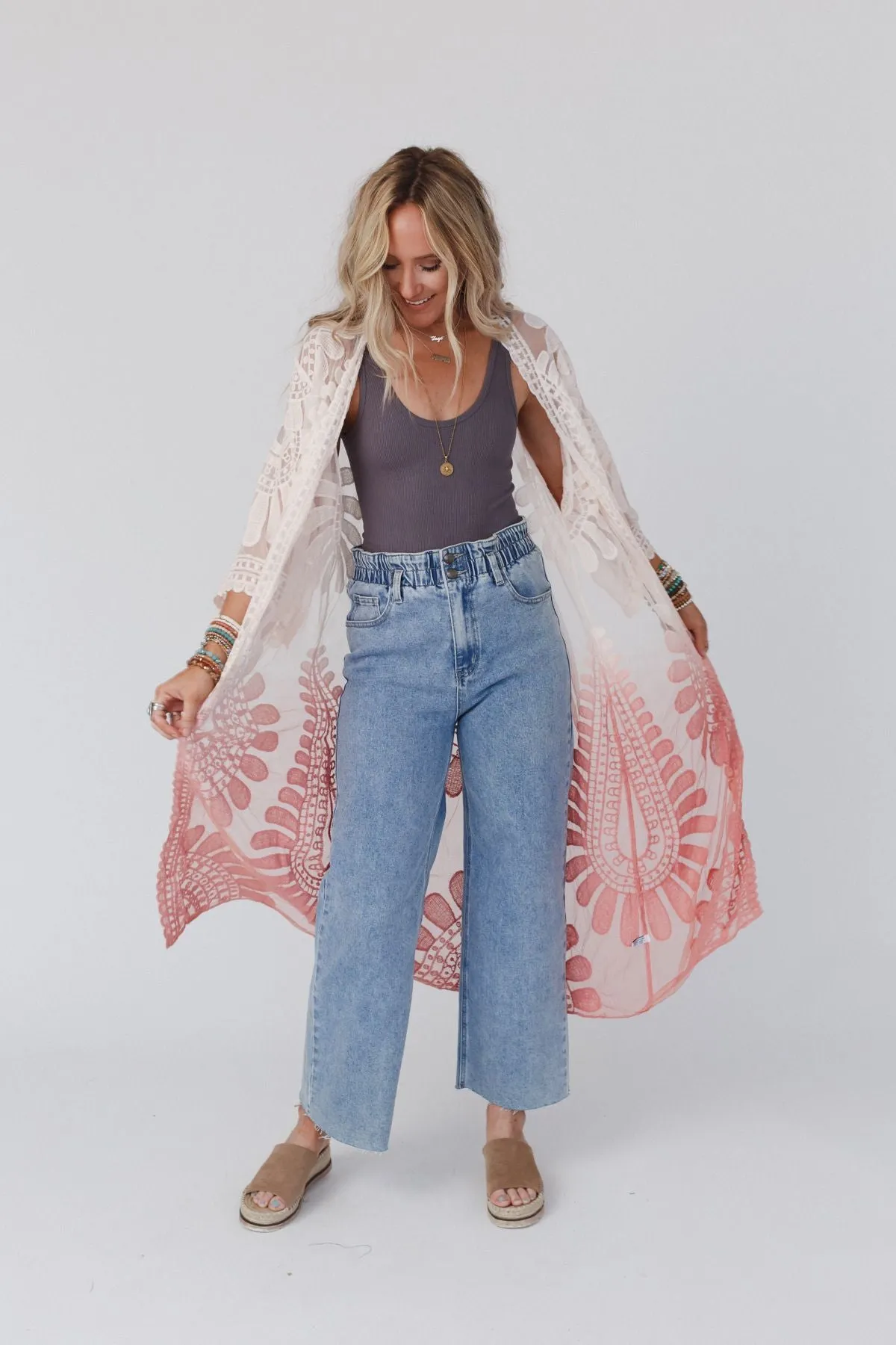 Poolside Ombre Lace Kimono - Rose