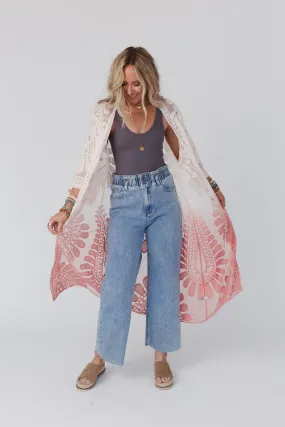 Poolside Ombre Lace Kimono - Rose