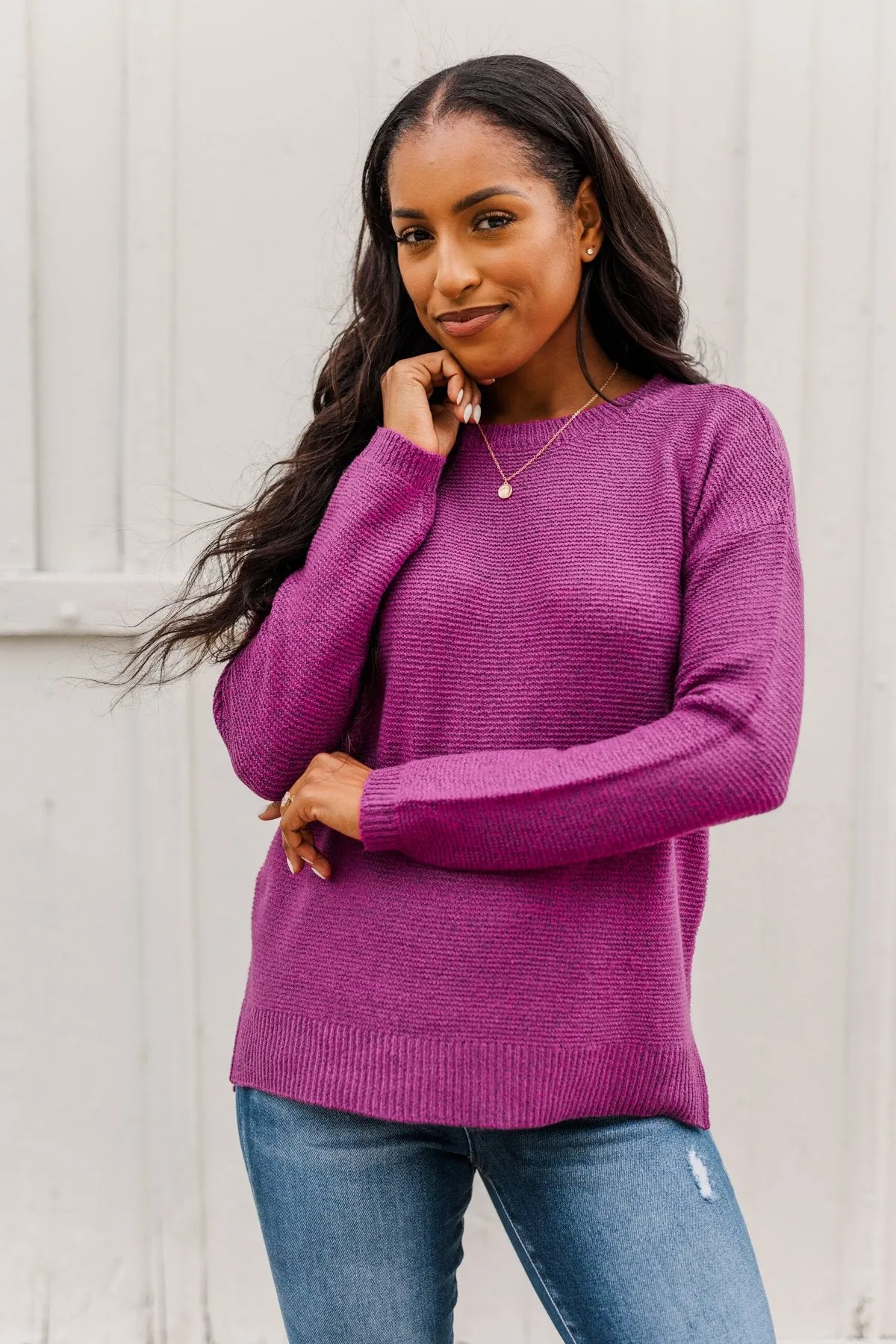 Reaching Out To You Knit Sweater- Magenta