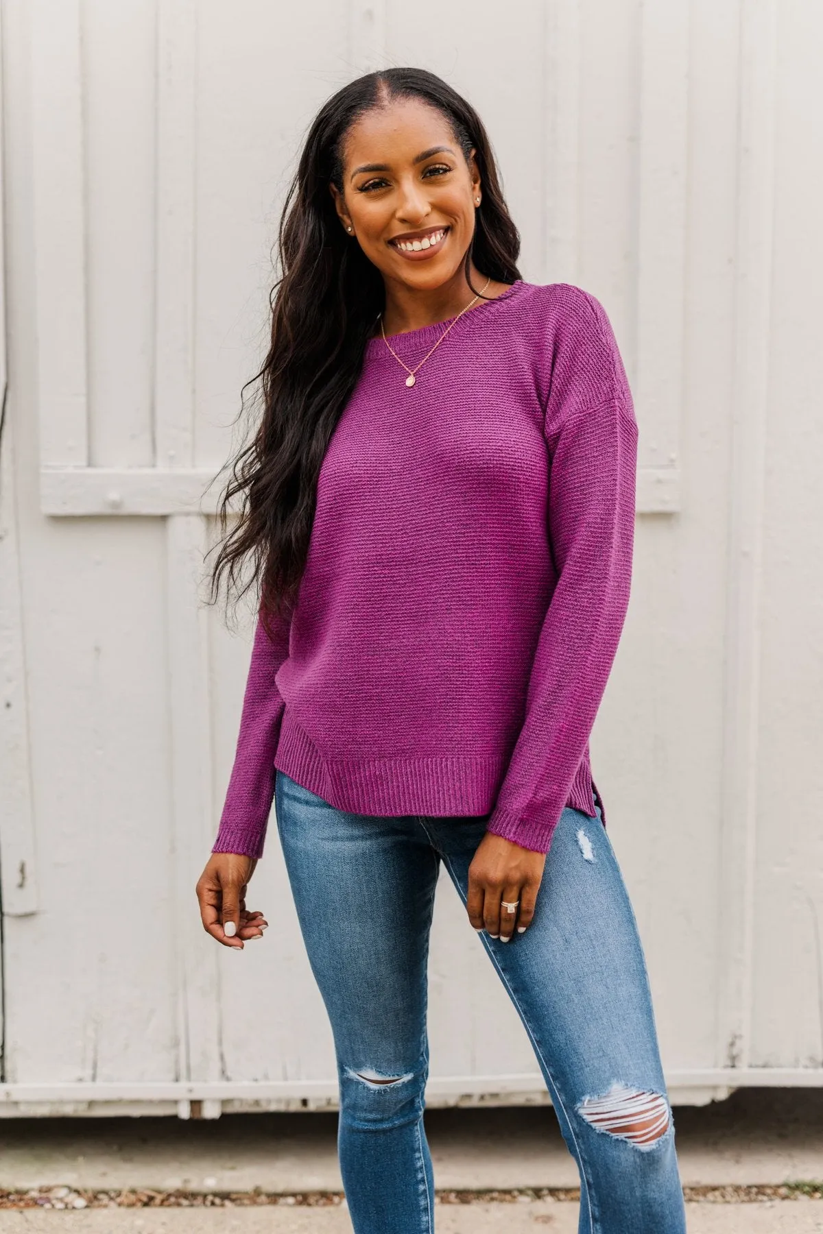 Reaching Out To You Knit Sweater- Magenta