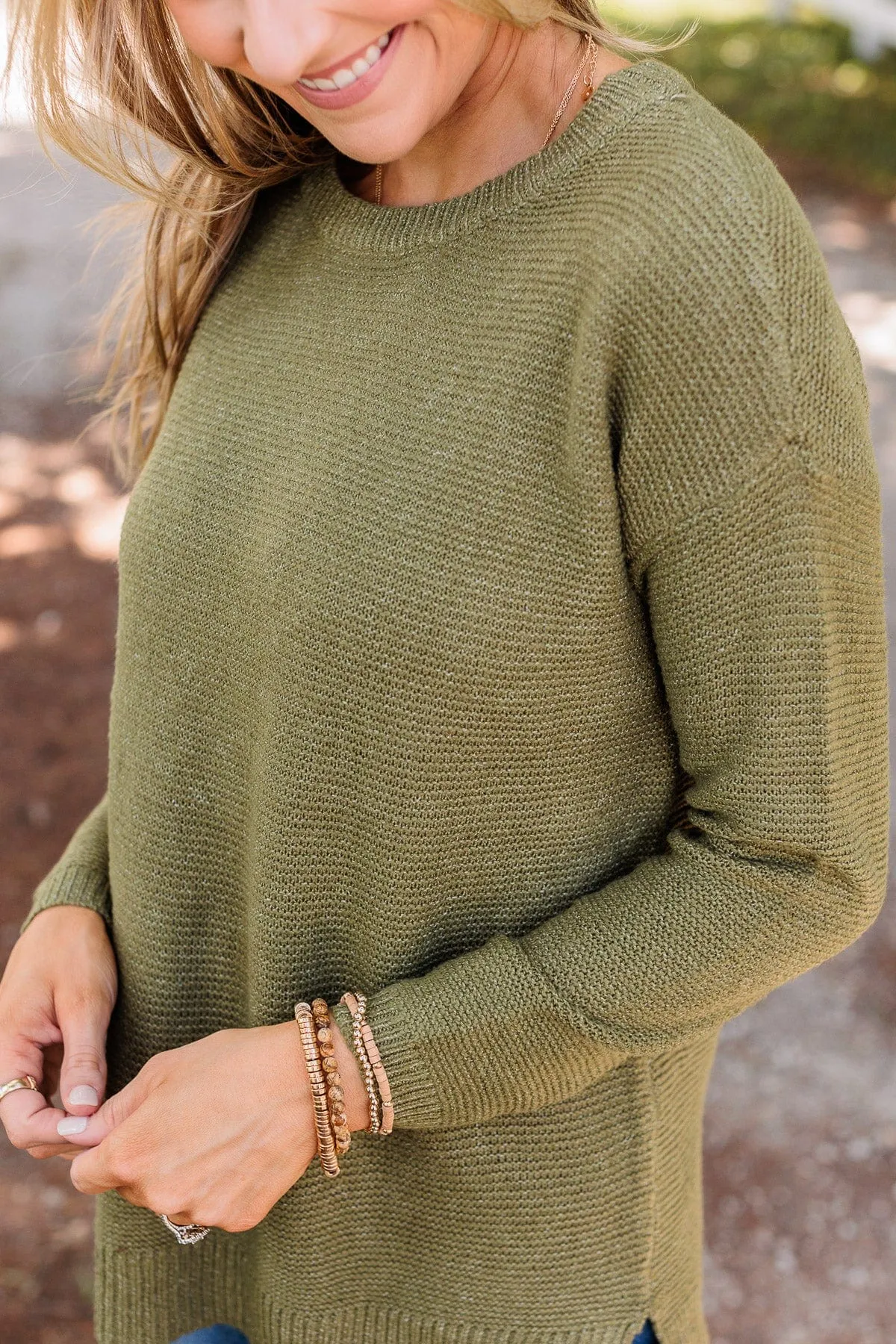 Reaching Out To You Knit Sweater- Olive