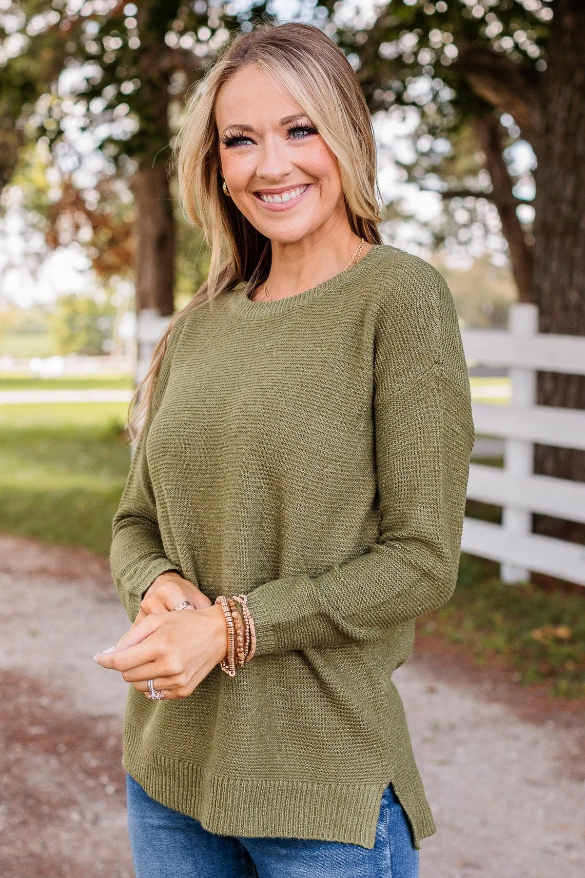 Reaching Out To You Knit Sweater- Olive