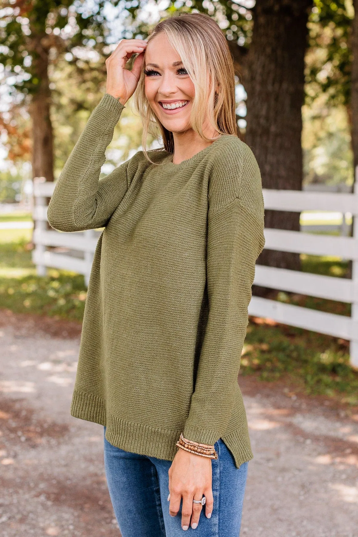 Reaching Out To You Knit Sweater- Olive