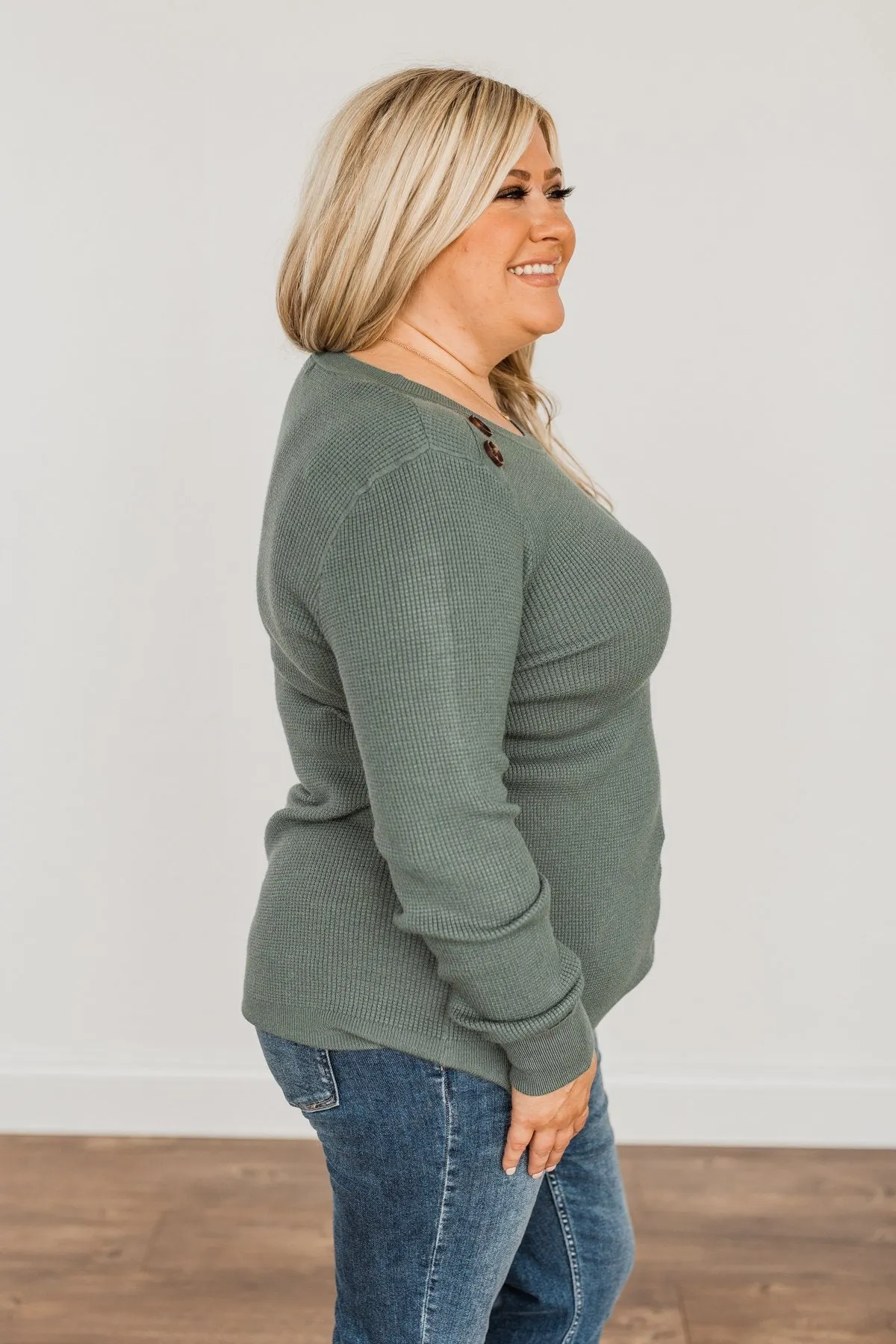 Reasons To Smile Knit Sweater- Dusty Jade