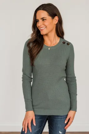 Reasons To Smile Knit Sweater- Dusty Jade