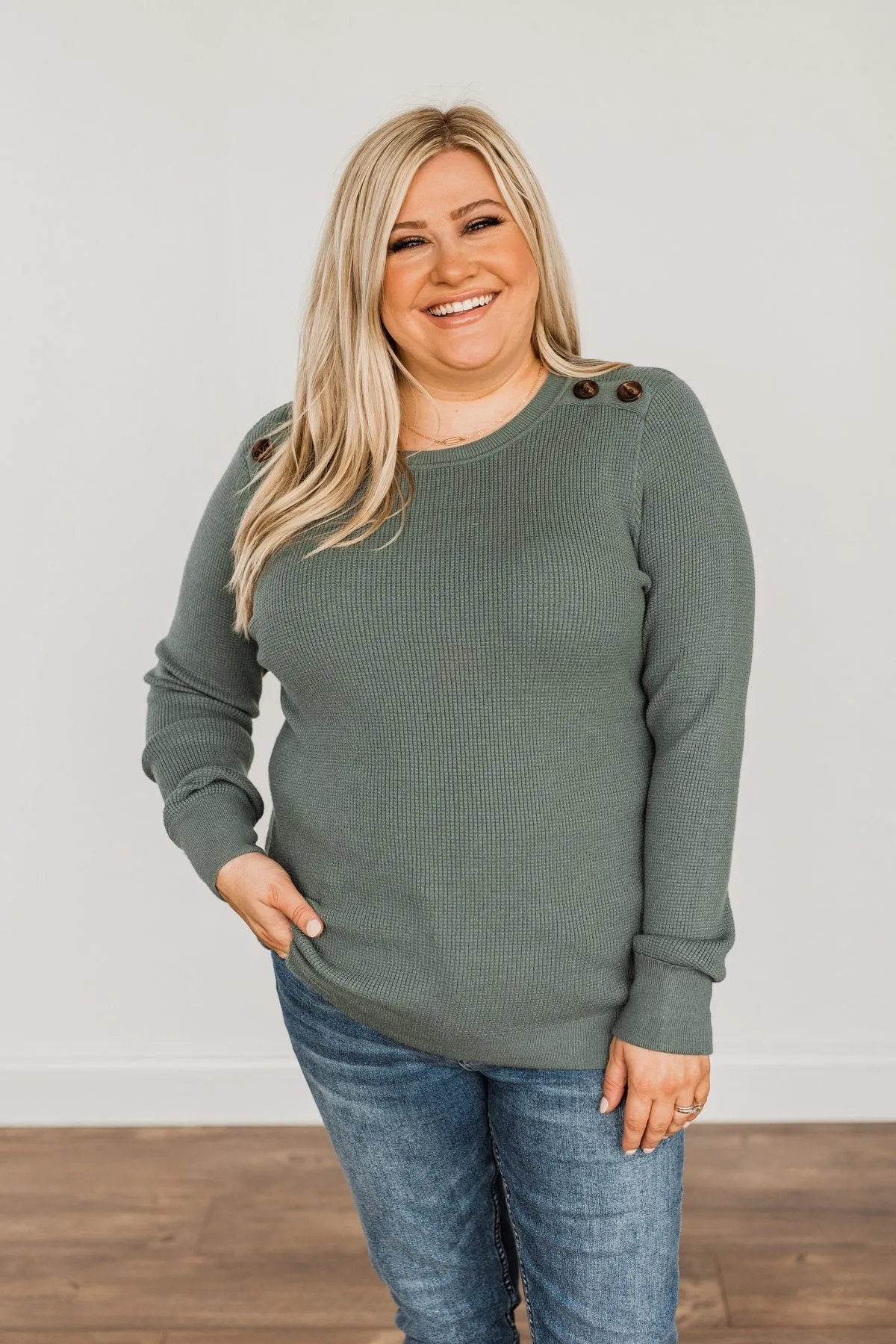 Reasons To Smile Knit Sweater- Dusty Jade