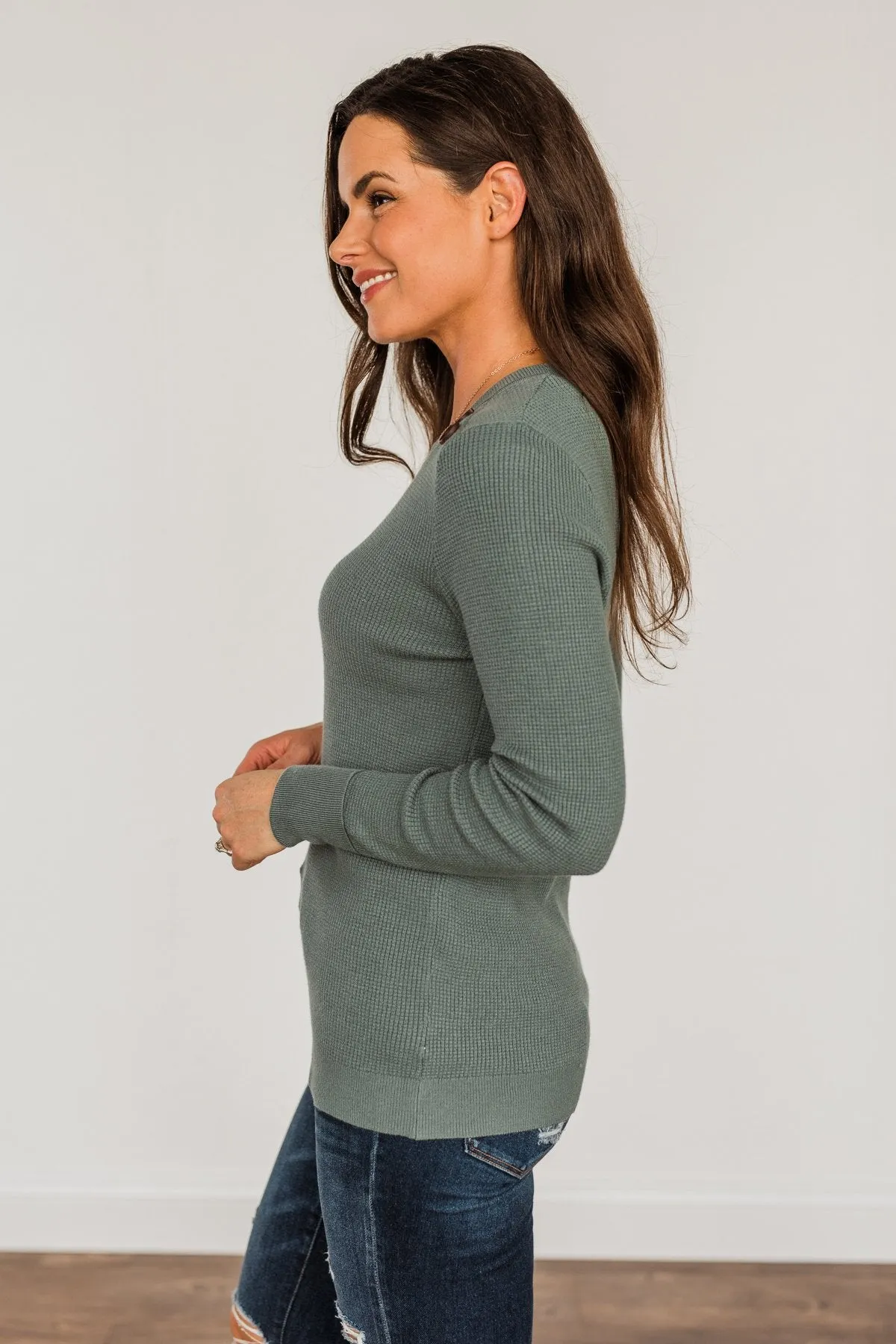 Reasons To Smile Knit Sweater- Dusty Jade