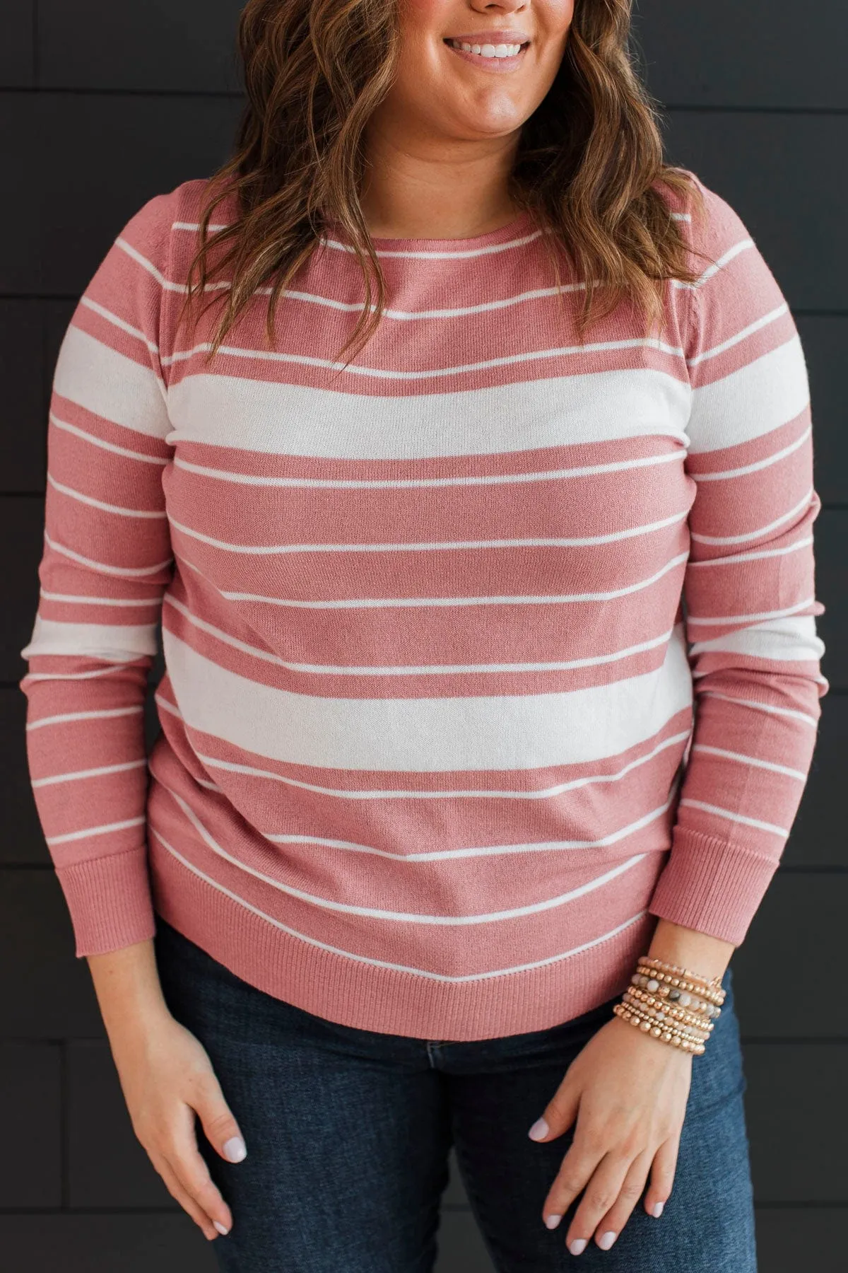 Roll With It Striped Sweater- Rose Pink