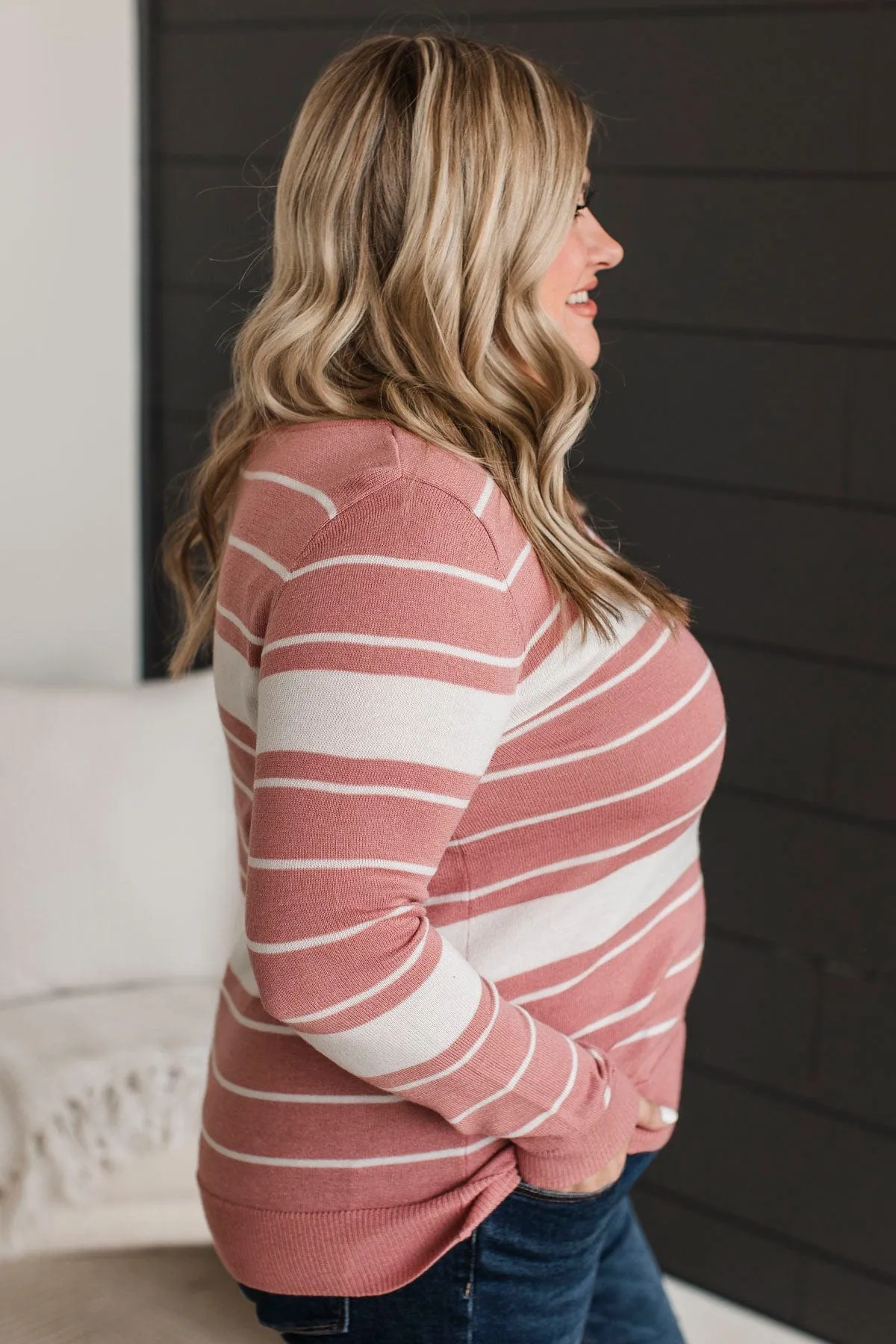 Roll With It Striped Sweater- Rose Pink