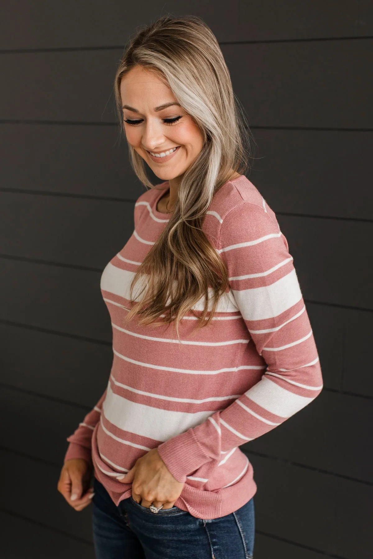 Roll With It Striped Sweater- Rose Pink