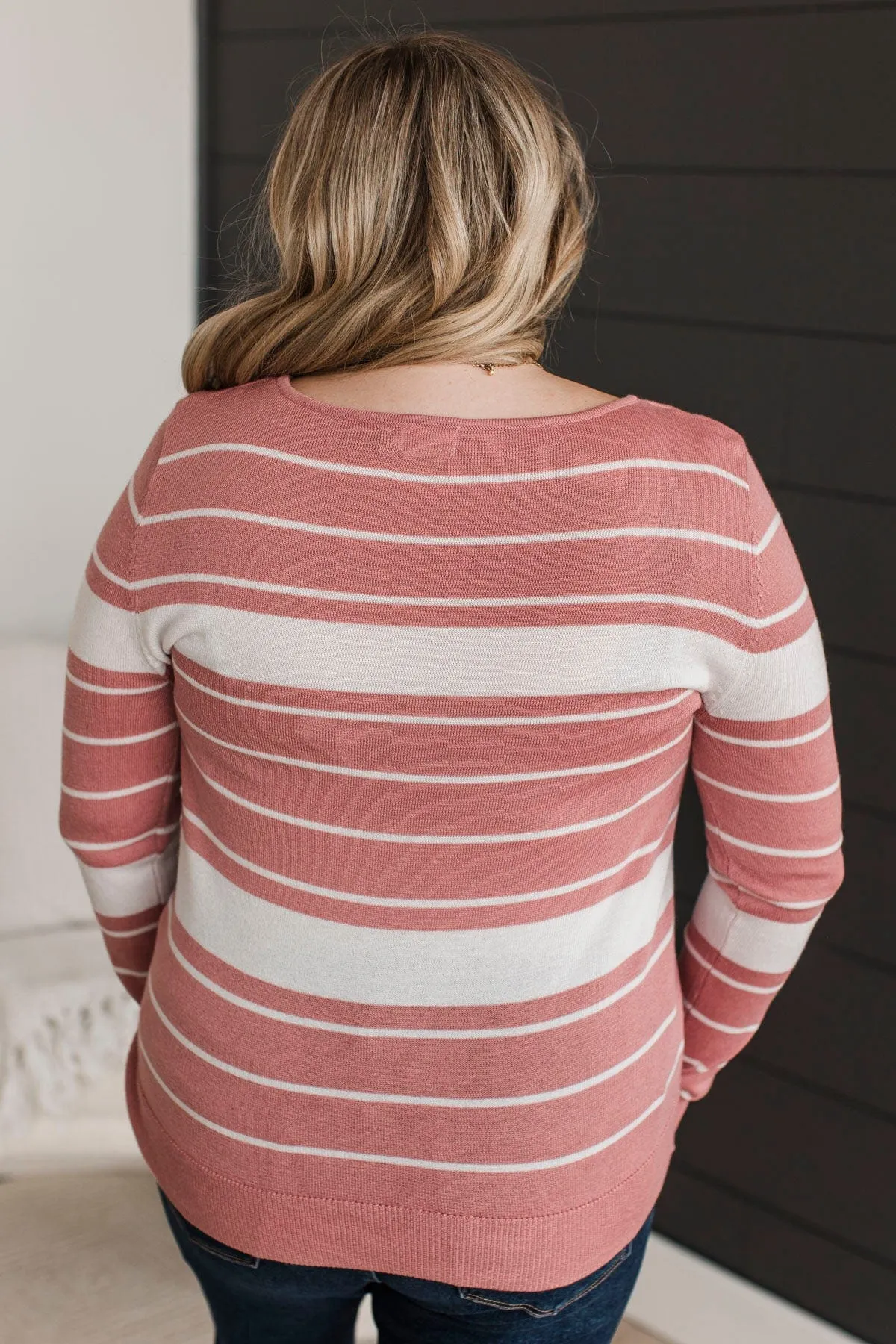 Roll With It Striped Sweater- Rose Pink