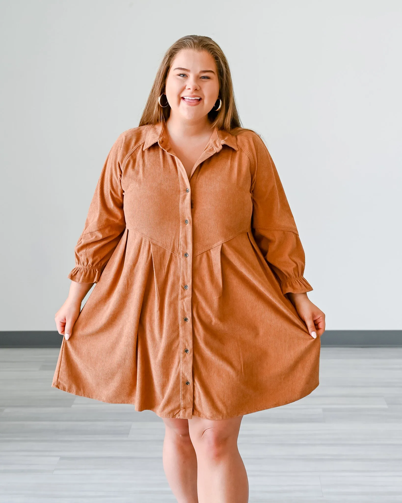 S-2X Austin Corduroy Shirt Dress