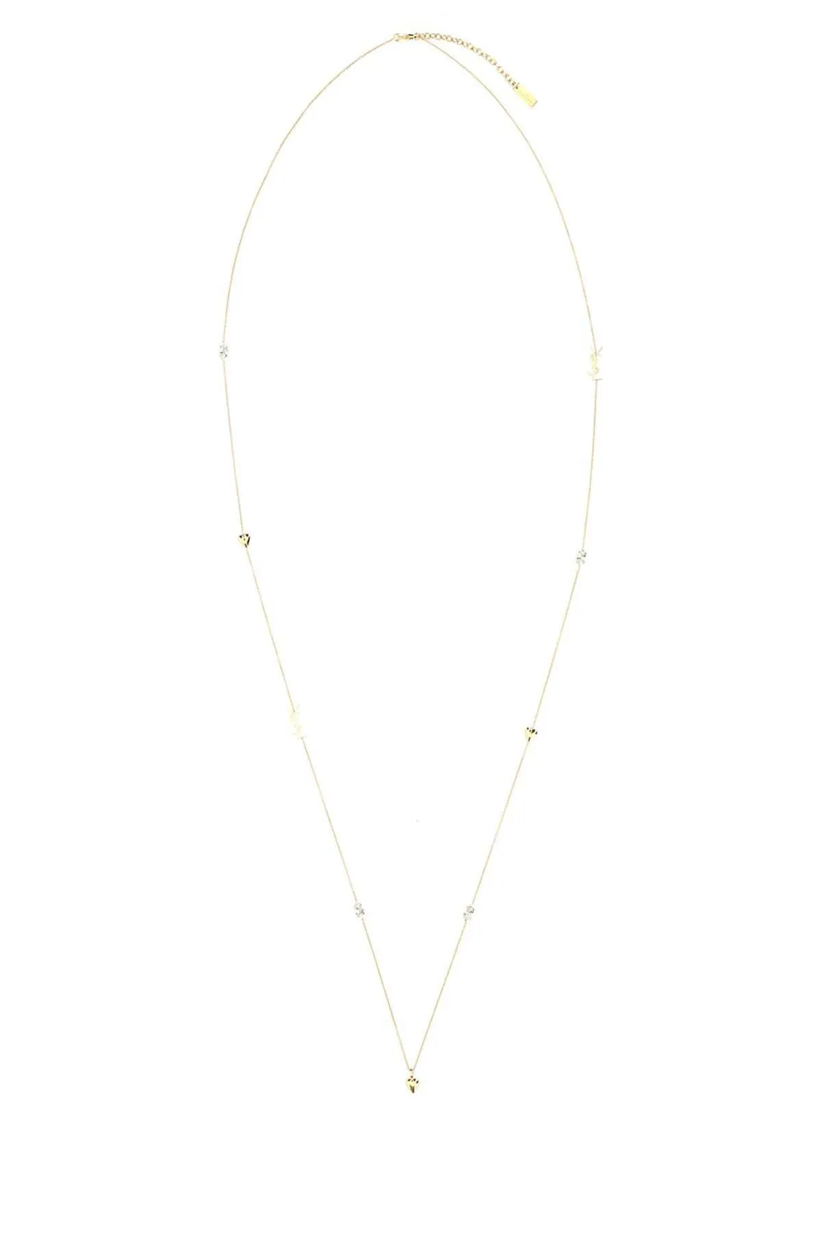 Saint Laurent Heart And Rhinestone Long Necklace