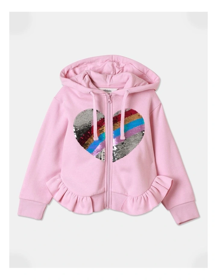 Sequin Heart Hoodie in Light Pink