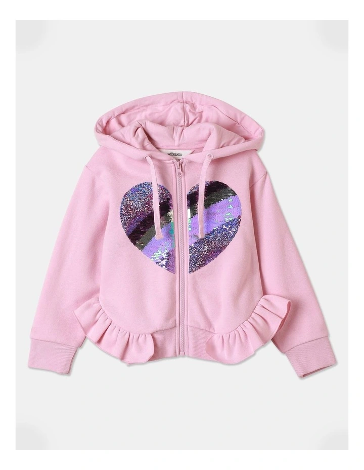 Sequin Heart Hoodie in Light Pink