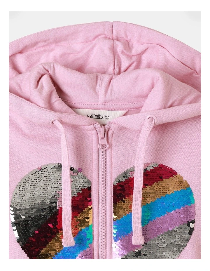 Sequin Heart Hoodie in Light Pink