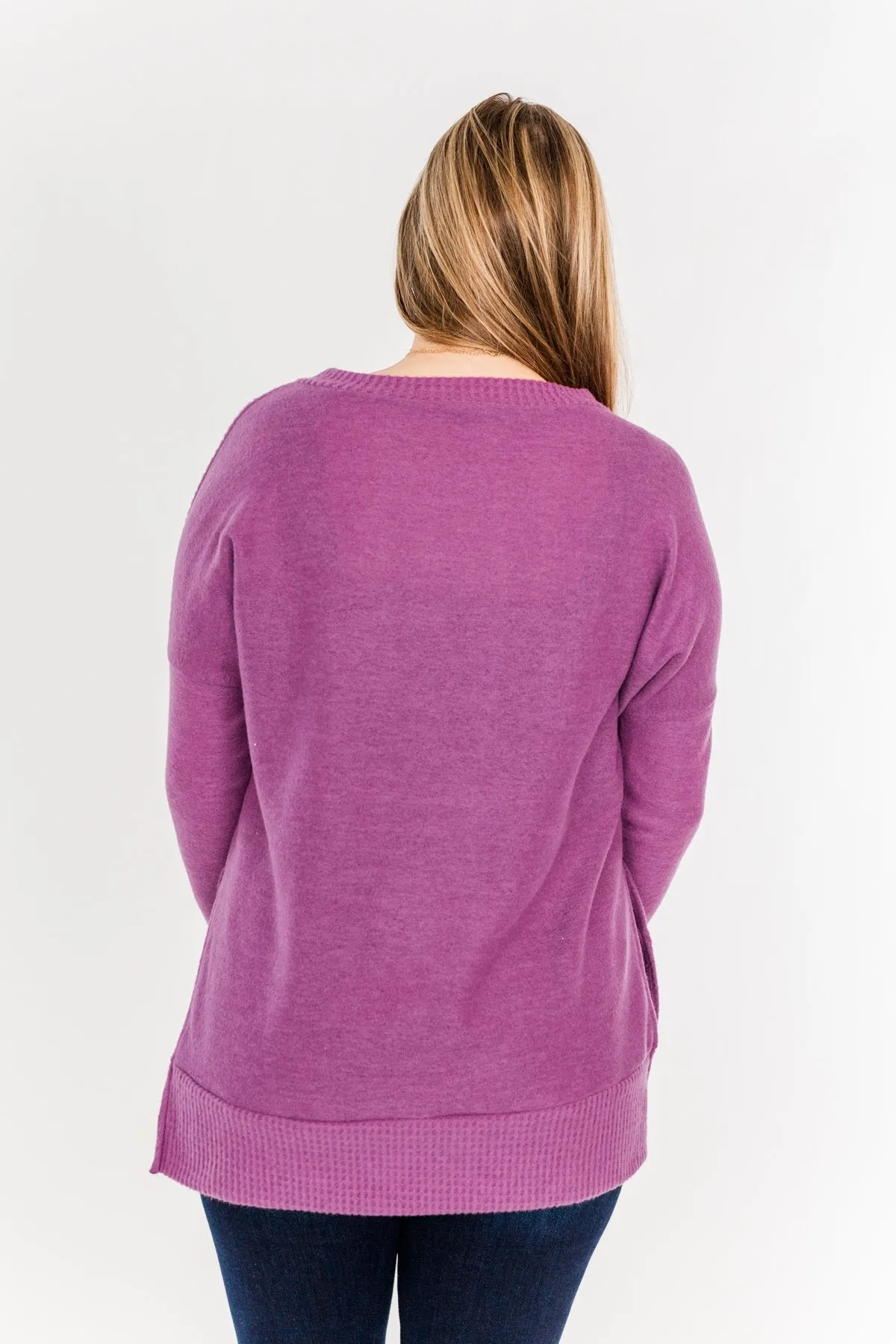 Shining Smiles V-Neck Knit Sweater- Magenta