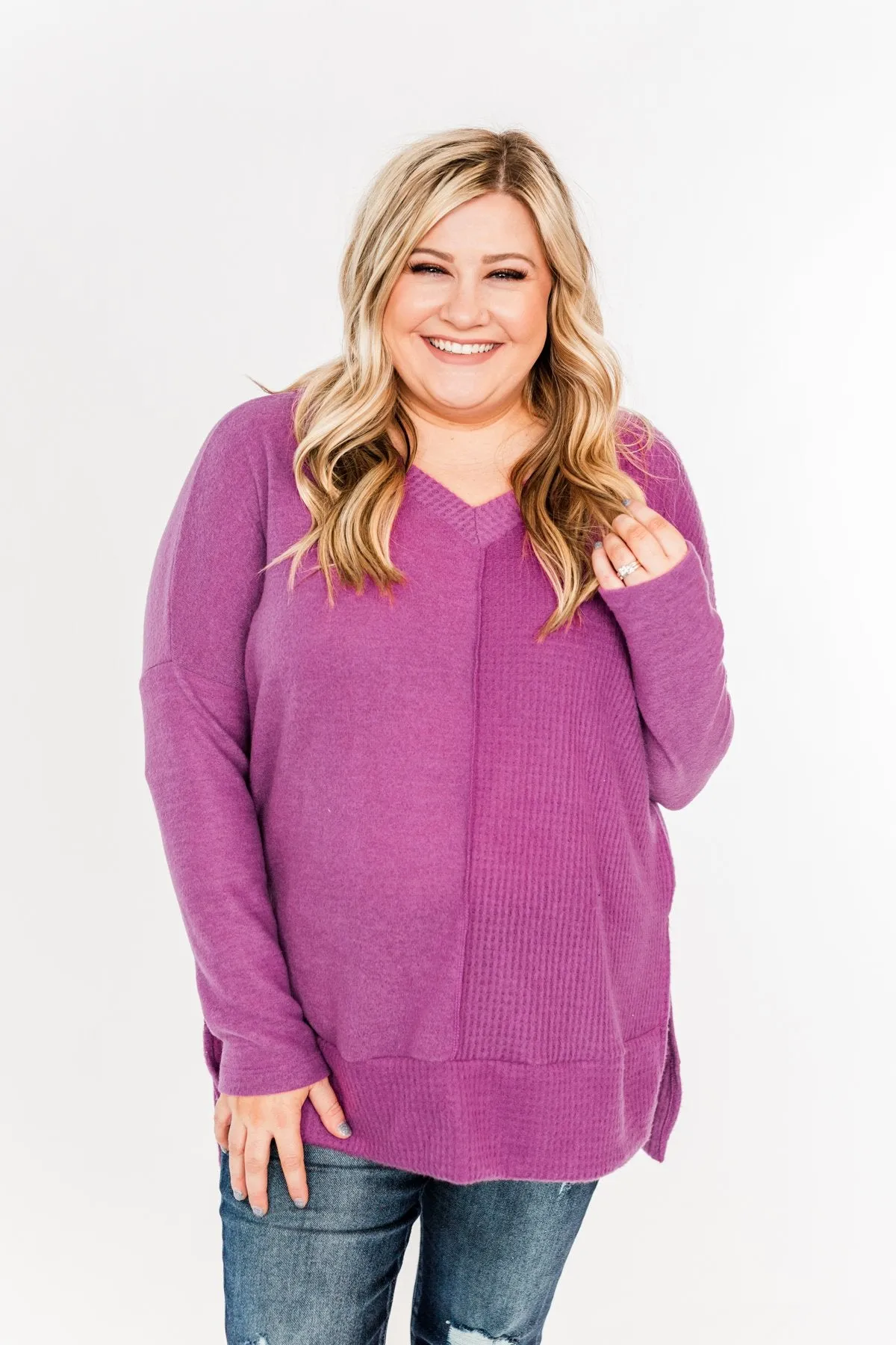 Shining Smiles V-Neck Knit Sweater- Magenta