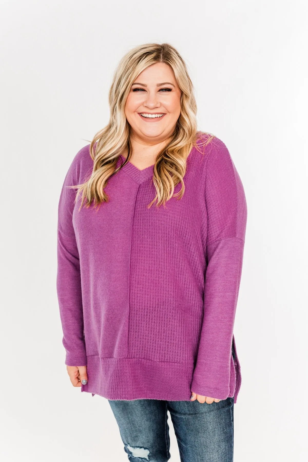 Shining Smiles V-Neck Knit Sweater- Magenta