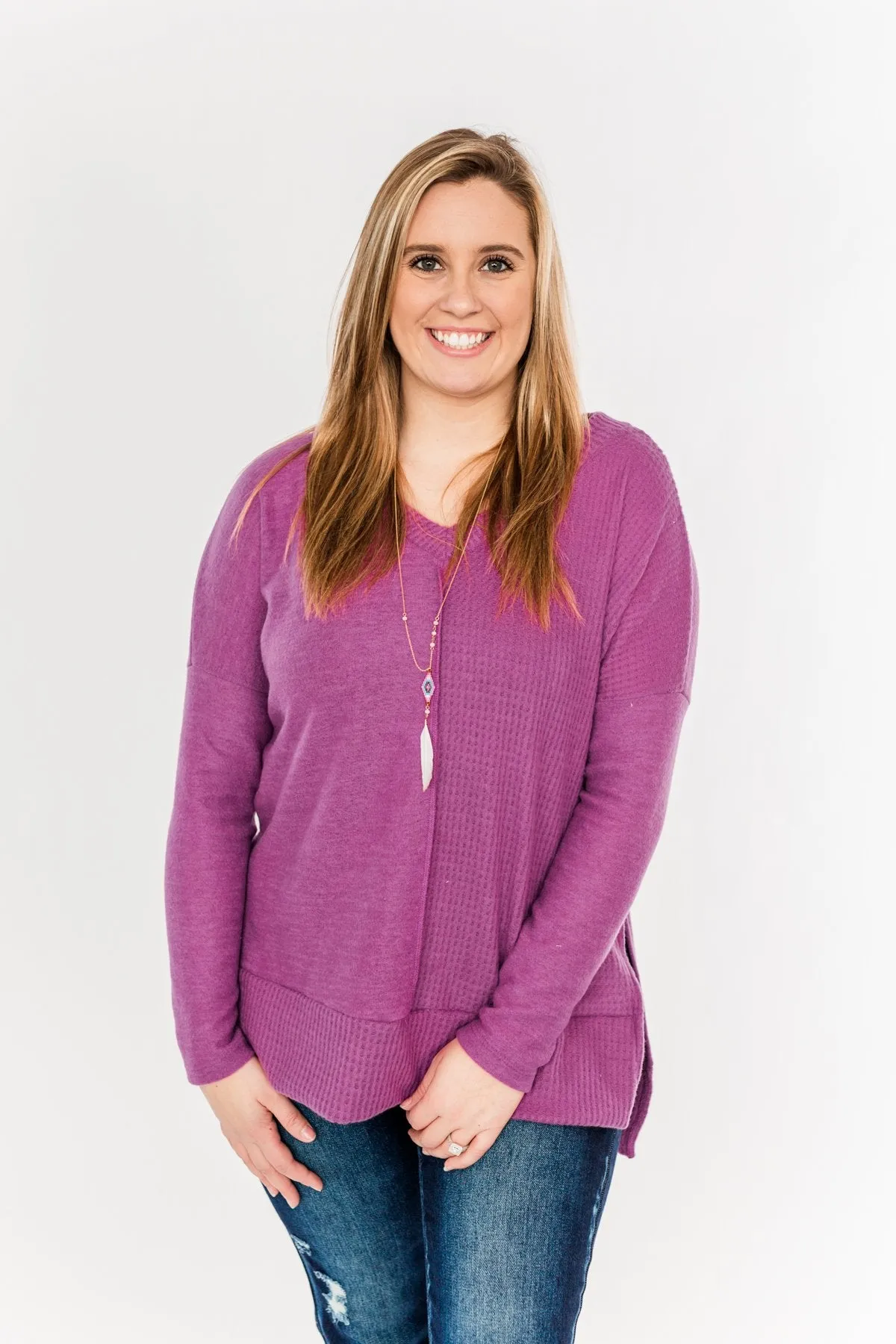 Shining Smiles V-Neck Knit Sweater- Magenta