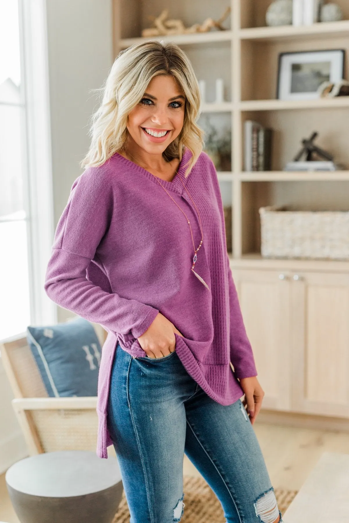 Shining Smiles V-Neck Knit Sweater- Magenta