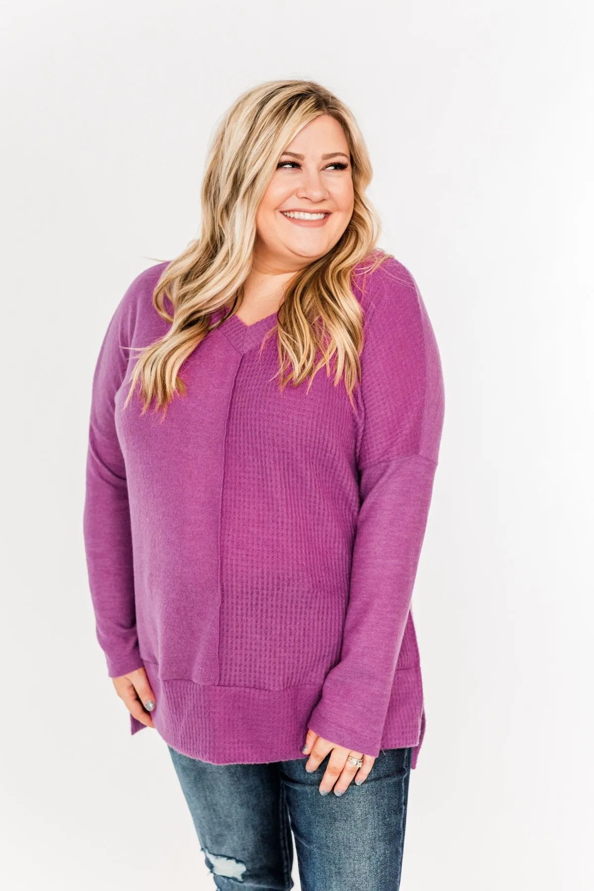 Shining Smiles V-Neck Knit Sweater- Magenta