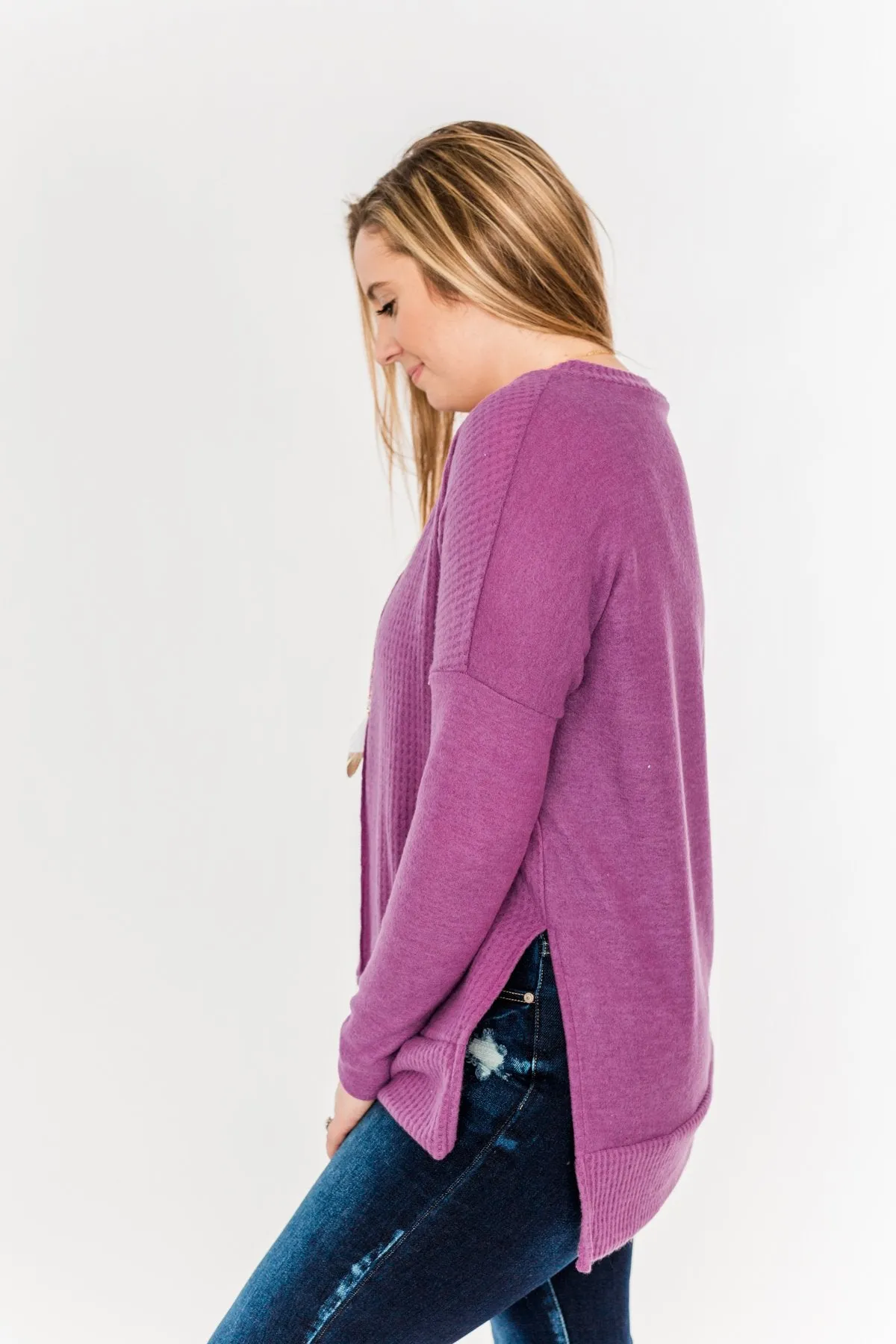 Shining Smiles V-Neck Knit Sweater- Magenta