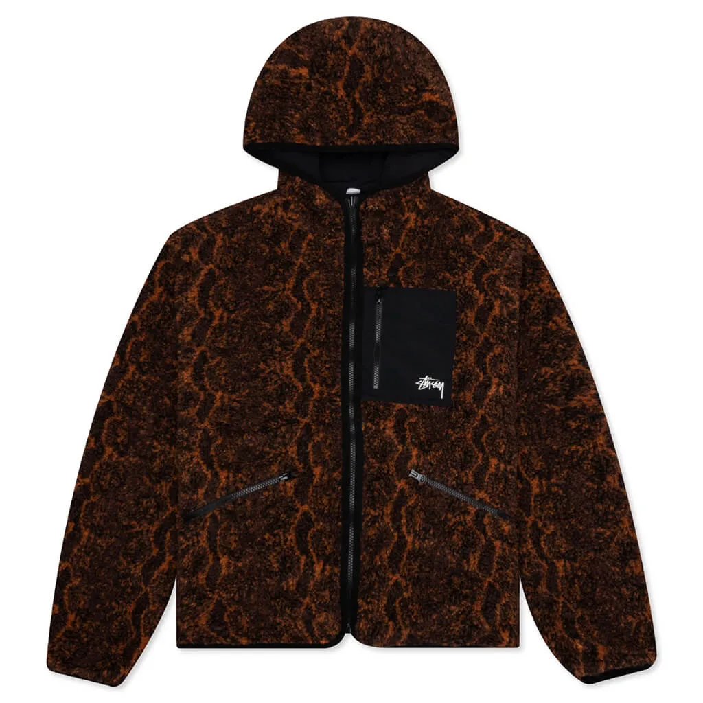 Snake Jacquard Sherpa Jacket - Brown