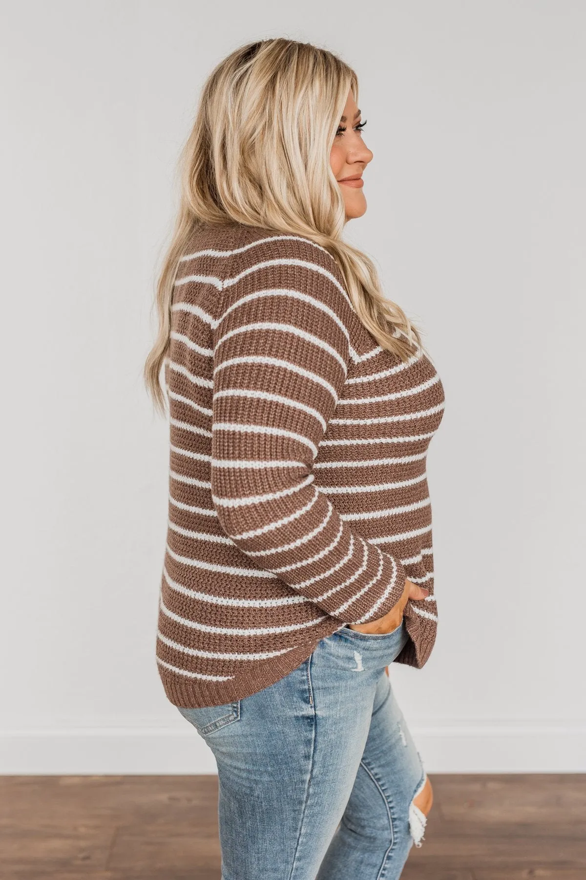 Soak In The Moment Striped Sweater- Mocha