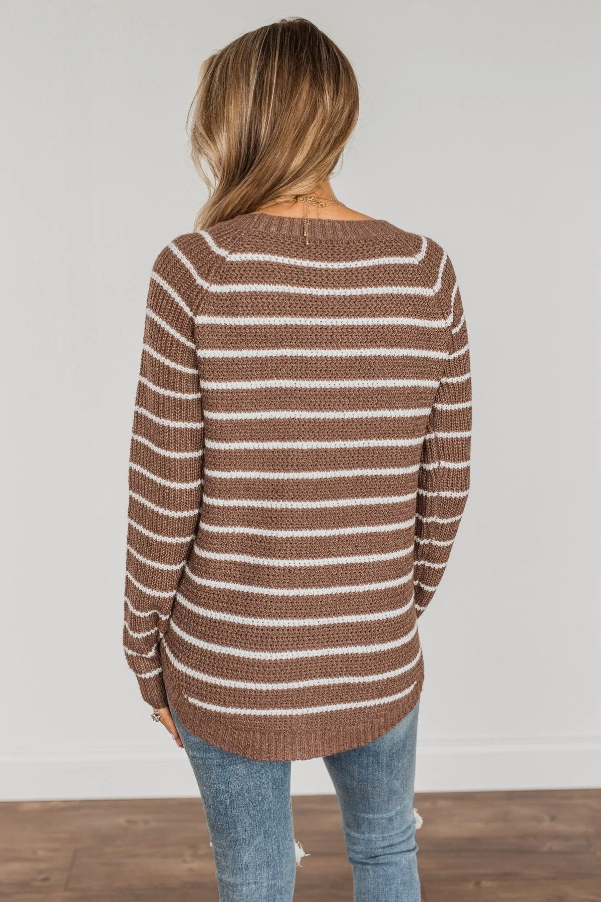 Soak In The Moment Striped Sweater- Mocha