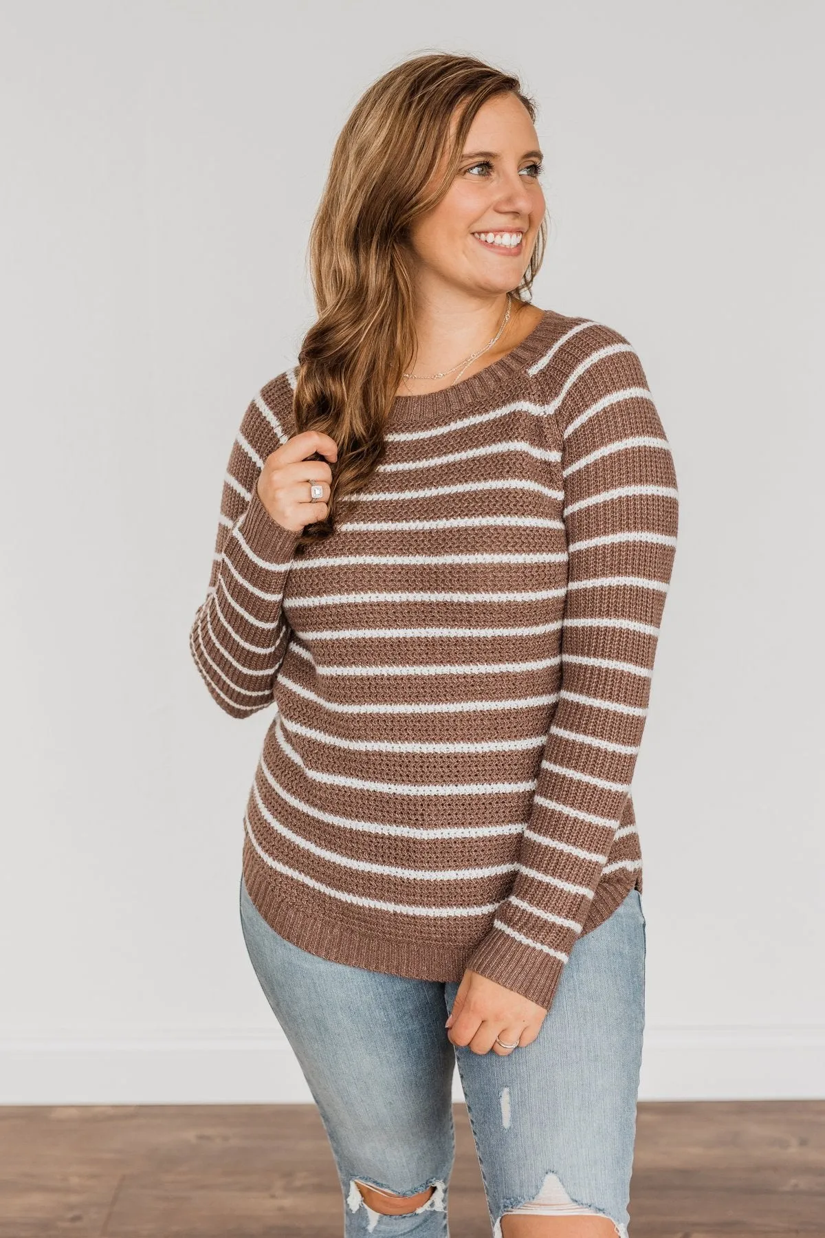 Soak In The Moment Striped Sweater- Mocha