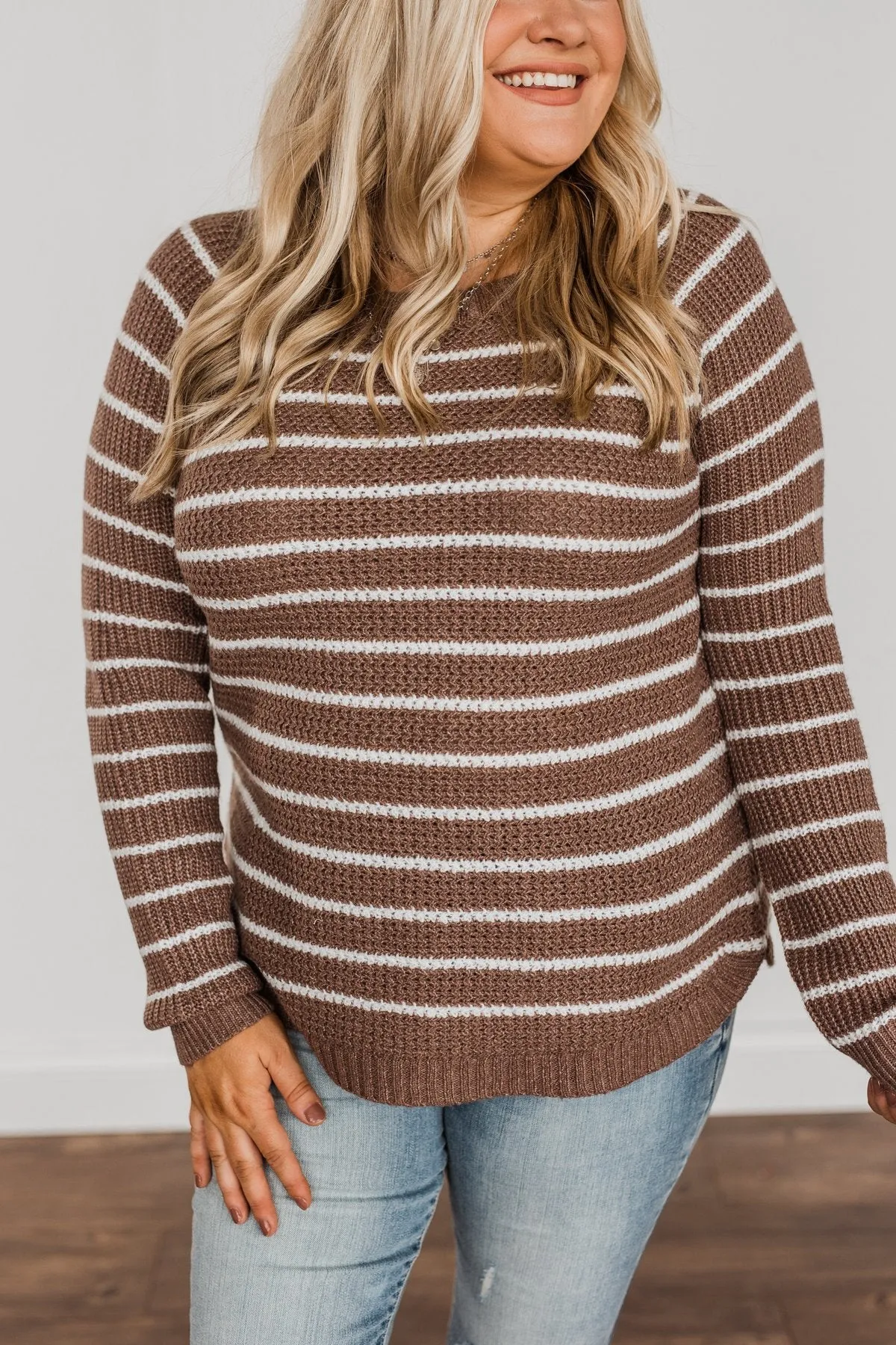 Soak In The Moment Striped Sweater- Mocha