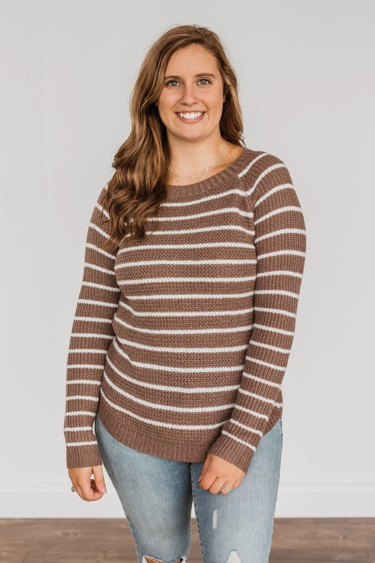 Soak In The Moment Striped Sweater- Mocha